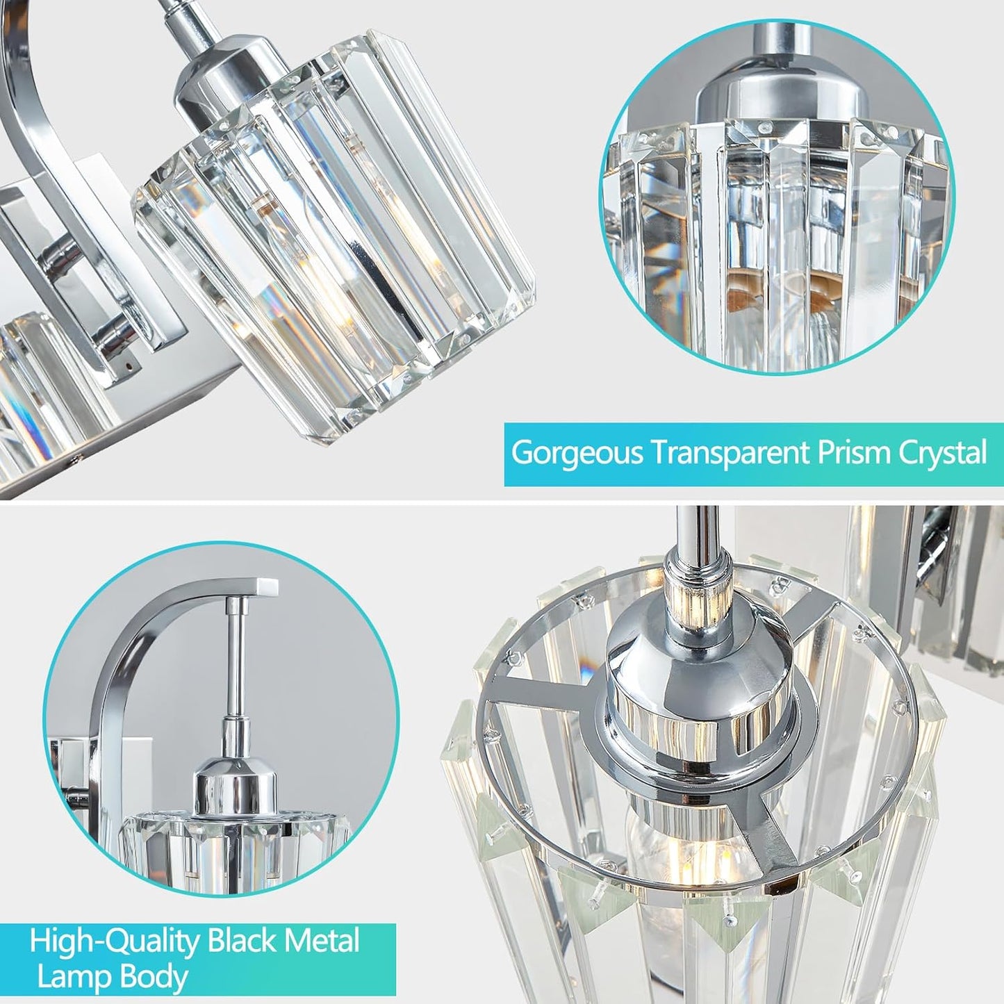 Modern Bathroom Vanity Light, 4-Light Chrome Wall Sconce with Crystal Accents, Over Mirror Bathroom Lighting Fixture, 32.67" Long Dimmable Vanity Lamp for Makeup, Easy Installation