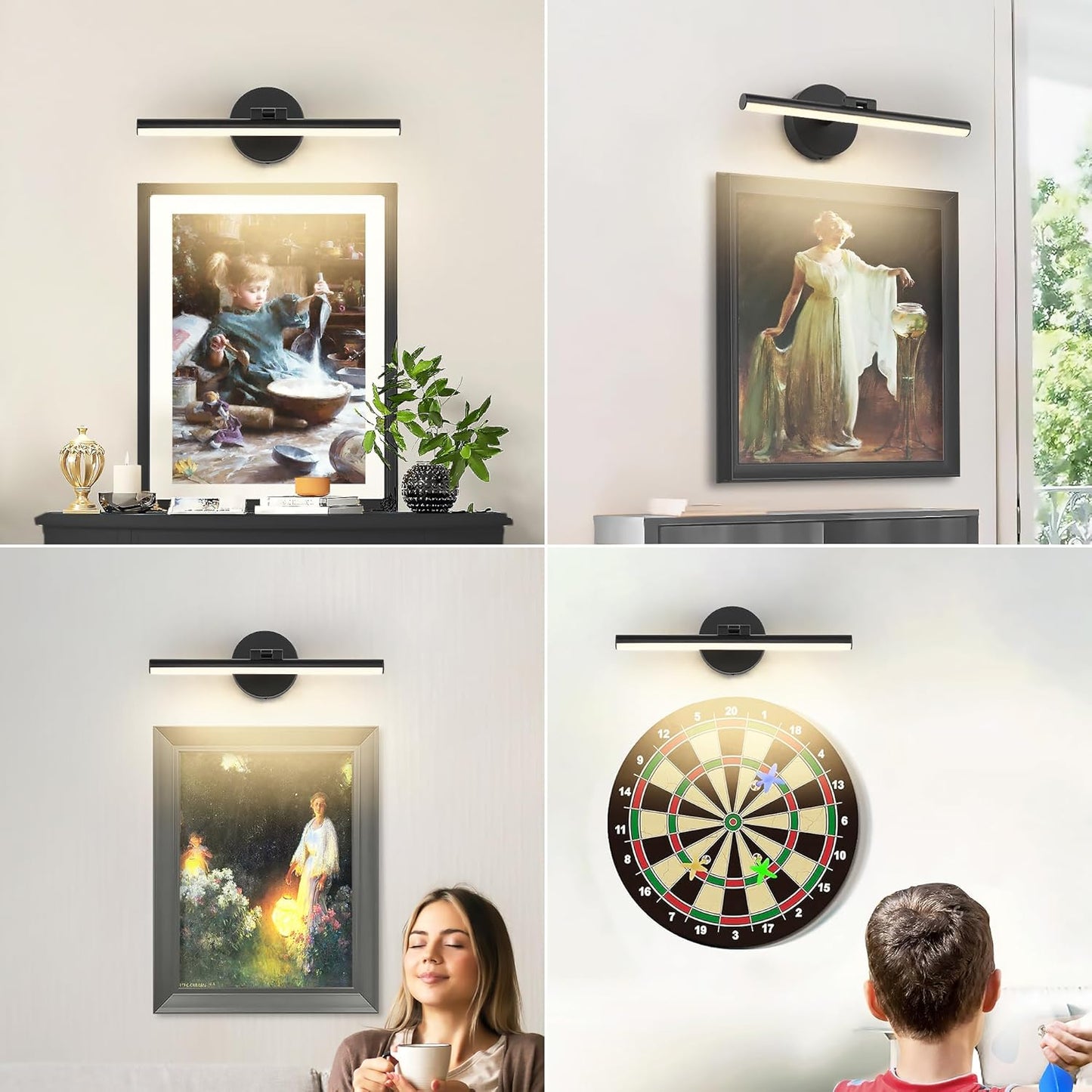 Hardwired Adjustable Lighting Matte Black Modern LED Picture Lights for Paintings 15.7'' Inch Long Swing Arm Metal Art Lights Warm White 3000K