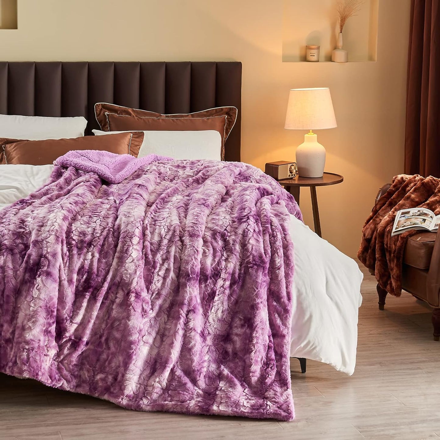NEWCOSPLAY Super Soft Faux Fur Throw Blanket for Couch Light Purple Sherpa Fuzzy Plush Warm Blanket for Sofa Bed (Light Purple, Throw(40"x50"))