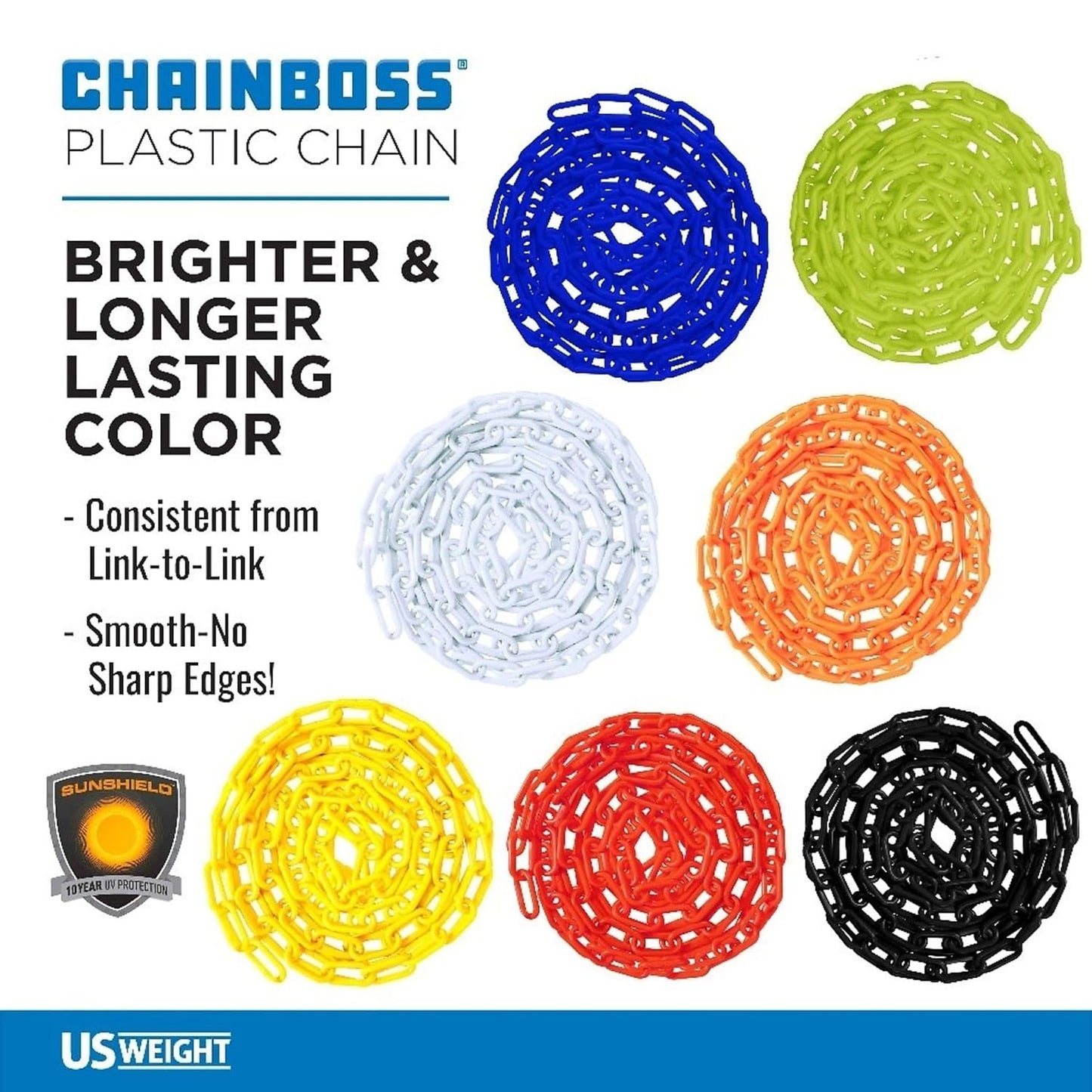 US Weight (Made in USA) 2" x 50' Red Plastic Safety Chain ft. SunShield UV Resistant Technology