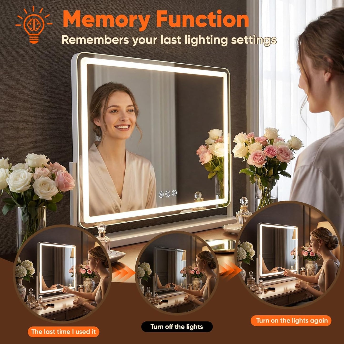 Antok Vanity Mirror with Lights, 13"X18" Lighted Makeup Mirror, Smart Touch, 3 Color Modes and Brightness Adjustable, LED Vanity Mirror with Detachable 10X Magnification, 360° Rotation for Makeup Desk