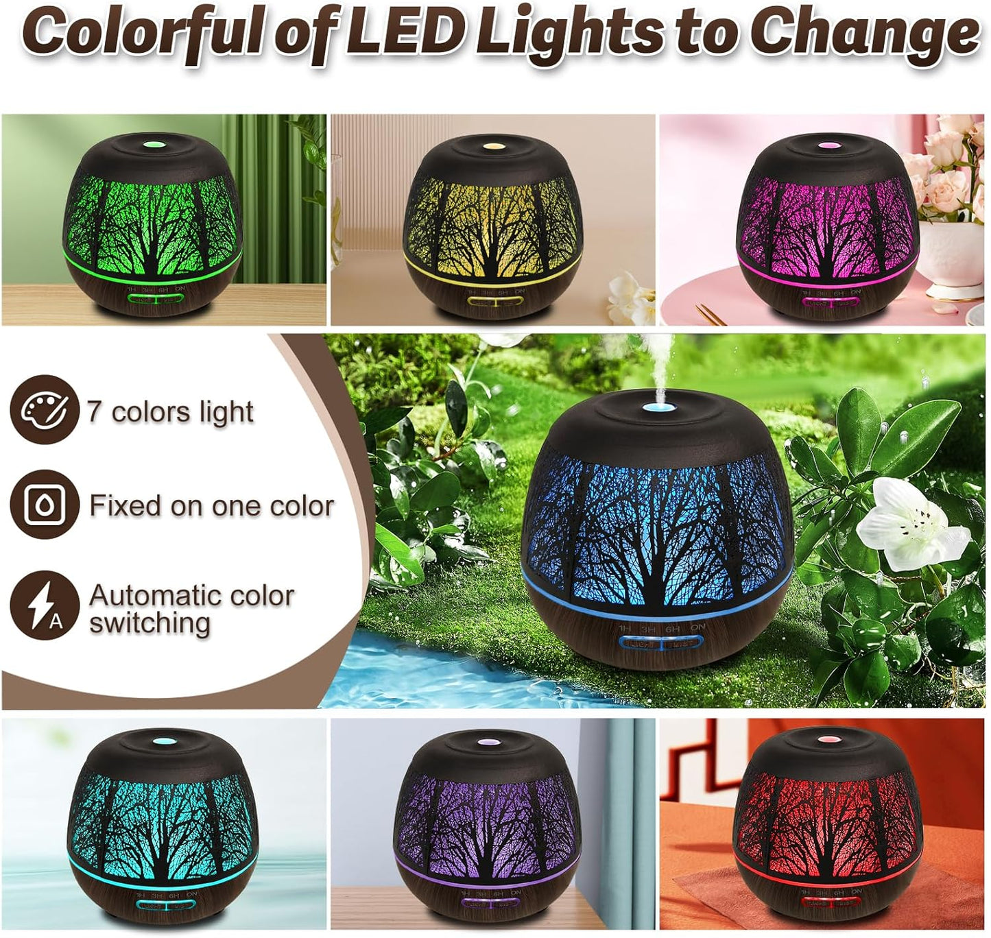 Diffusers for Essential Oils Large Room 400ml,Essential Oil Diffuser for Home with R/C,Cool Mist Humidifiers for Bedroom,7 Colors Changed & 3 Mist Mode Waterless Auto Off for Office