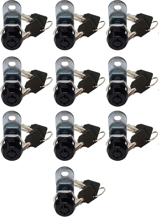 Admiral Locks Tubular Cam Lock, Keyed Alike Removable Key RV Compartment Storage Lock Cabinet Locks (Black Pack of. 10, 5/8" 180°)