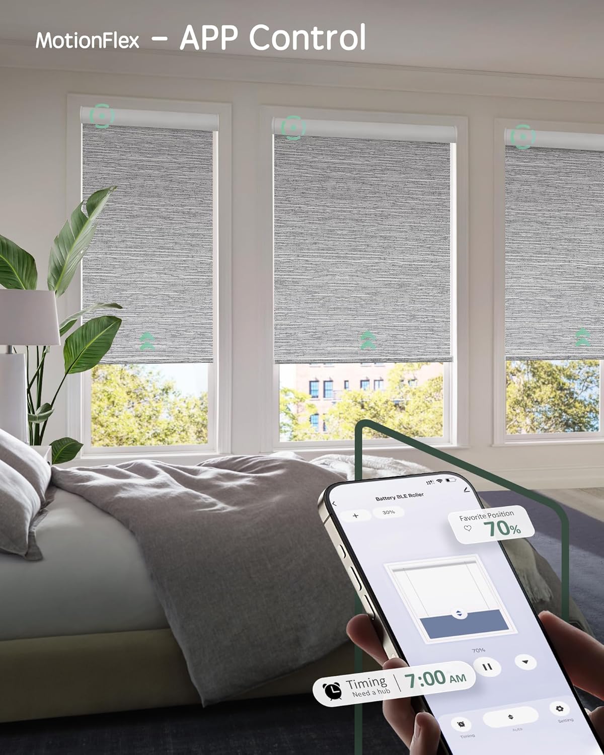 Yoolax Motorized Shades Dual Control, MotionFlex Motorized Roller Shades with App & Manual Control, Pull Down Automatic Shades for Indoor Windows, Custom Size(Blackout Foggy Gray)