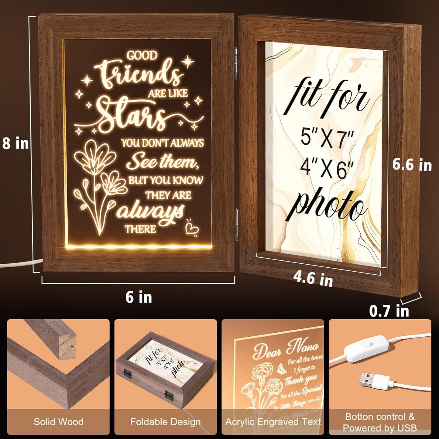 Christmas Gifts for Friends Best Friend Birthday Gifts for Women - Best Friend Picture Frame with Night Light, Unique Friendship Gift for Women Friends Female Men Girls Long Distance Relationship Gift
