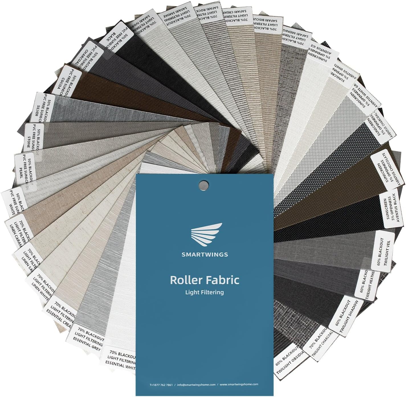 SmartWings Motorized Light Filtering Shades Fabric Sample (30 Colors), 50%/60%/70% Blackout, Custom Size, Rechargeable Battery, Works with Matter/Apple HomeKit, Alexa, Thread/Zigbee, Remote Optional