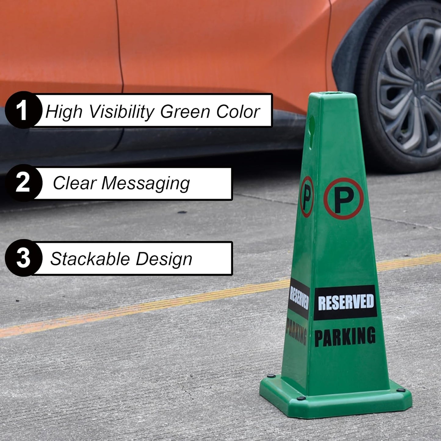 OrangeStar 8-Pack Reserved Parking Cones, Green Four Sided Message Safety Traffic Cones with Heavy Rubber Base for Indoor/Outdoor Use