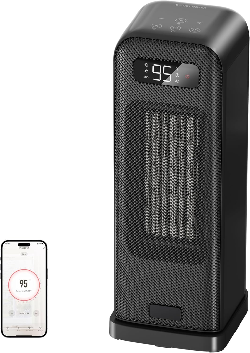 Space Heaters for Indoor Use, Smart Portable Electric Heater with Thermostat, WiFi and Voice Control, 12H Timer, 4 Modes, 36dB 1500W PTC Ceramic Safety Heat for Office Bedroom Home 1Pack Black