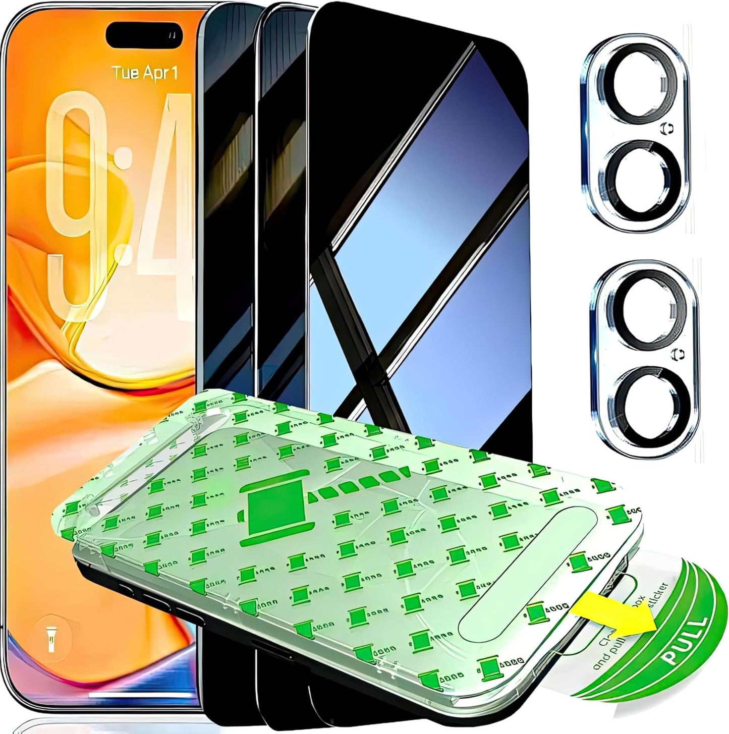 3 Pack for iPhone 17 Privacy Full Screen Protector +2 Camera Lens Protector 9H+ Tempered Cover Glass Military Grade Shatterproof Anti Spy Auto Installation kit