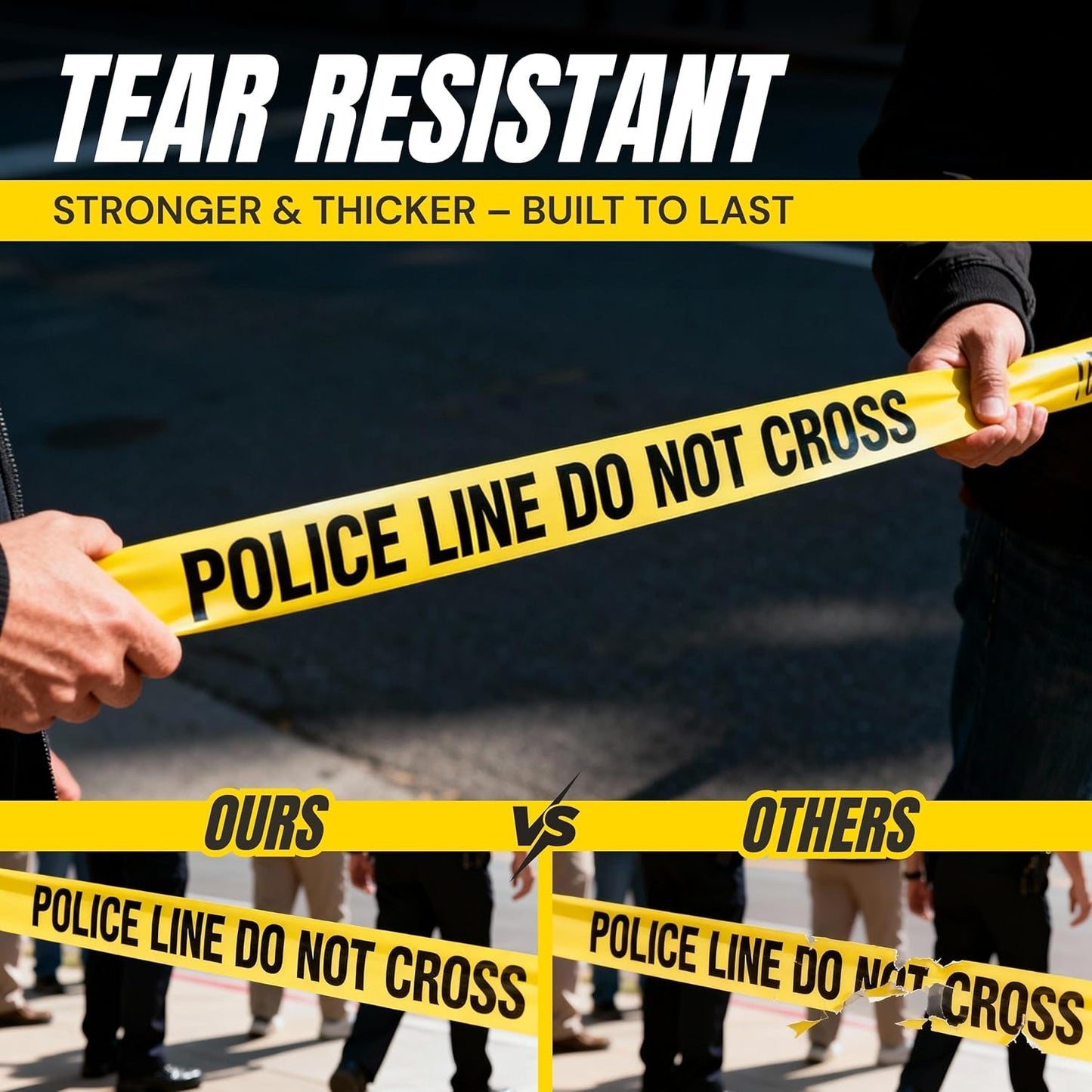 Police Line Do Not Cross Barricade Tape 6 Pack 3 inch X 1000 feet • Bright Yellow with a Bold Black Print • 3 in. Wide for Maximum Readability • Tear Resistant