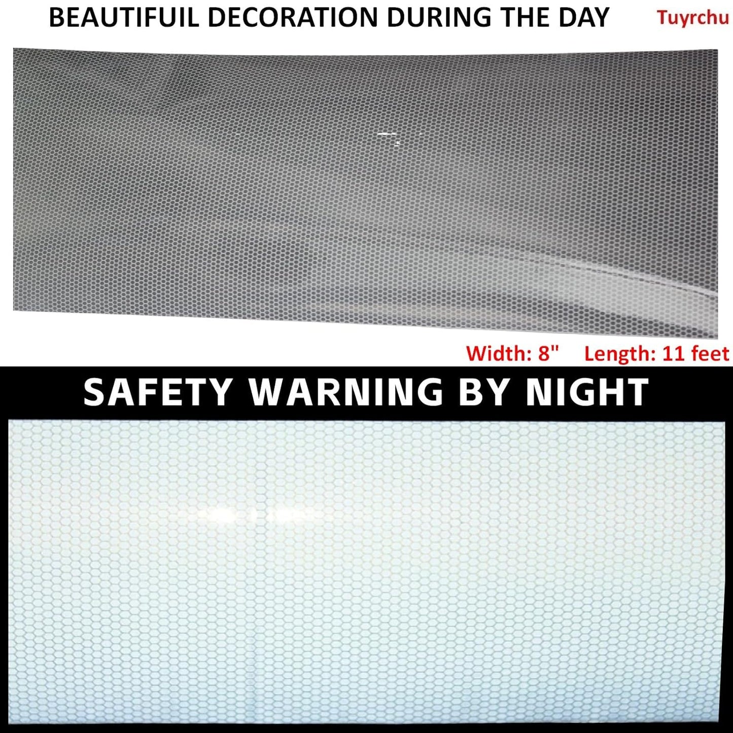Non Fading Reflective Tape Silver Outdoor Waterproof 8 inch Wide, High Visibility Warning Industrial Marking Tape, Safety Stickers (11 feet)