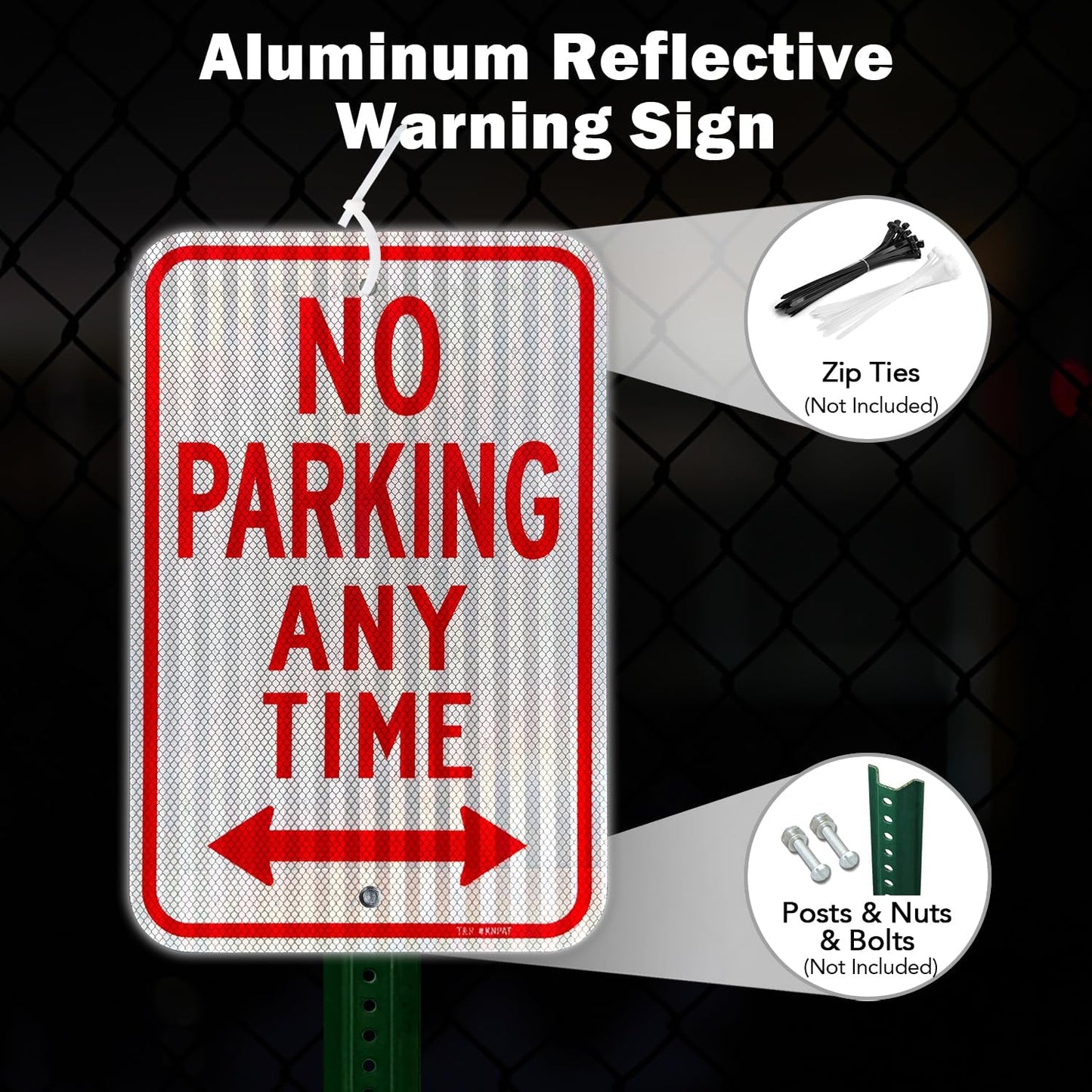 T&R (2 Pack) Large No Parking Anytime Signs, 18" x 12" Engineer Grade Reflective Sheeting, Rust Free Aluminum, Weather Resistant, Waterproof, Fade Resistant, 2 Pre-drilled Holes