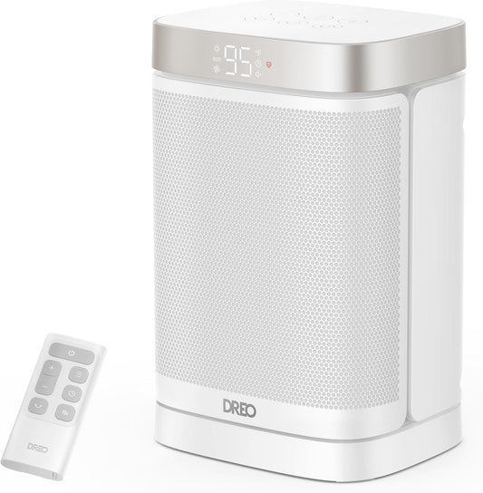 Dreo Atom One Space Heater with Remote, 70°Oscillating Electric Heaters with Digital Thermostat, 1500W PTC Ceramic Heater, 12h Timer, Quiet Safety Heating, Portable Heater for Home Office