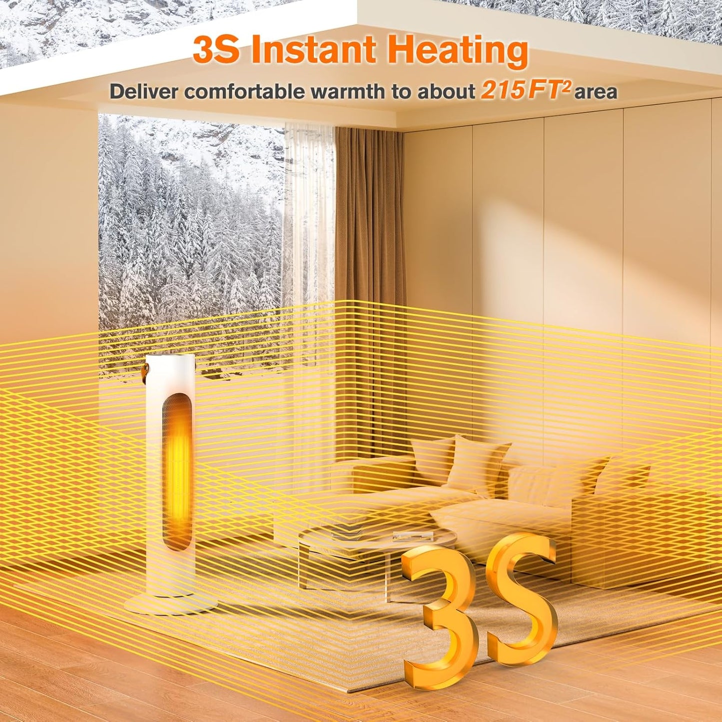 Electric Space Heaters For Indoor Use, 25" 2-IN-1 Tower Heater And Fan Combo, 70°Oscillating, 2S Instant Heating, 1500W, 3 Heating & Fan Modes,Electric Portable Heater For BedroomOfficeHome, White