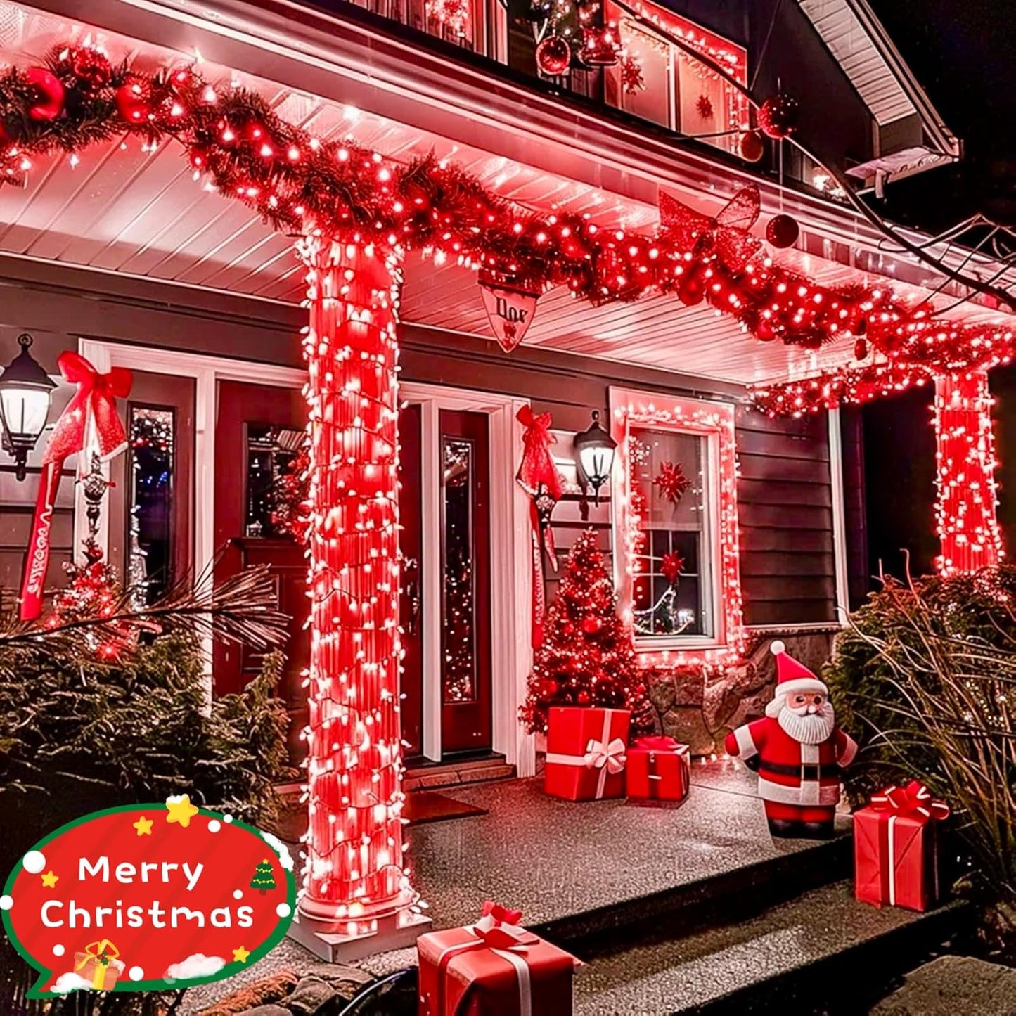 75.8 FT 200 LED Red and White Christmas Lights Outdoor Indoor, Timer & Memory Function & 8 Modes, Extendable Green Wire, Waterproof Fairy Twinkle Lights for Xmas Tree Holiday Party Garden Yard Decor