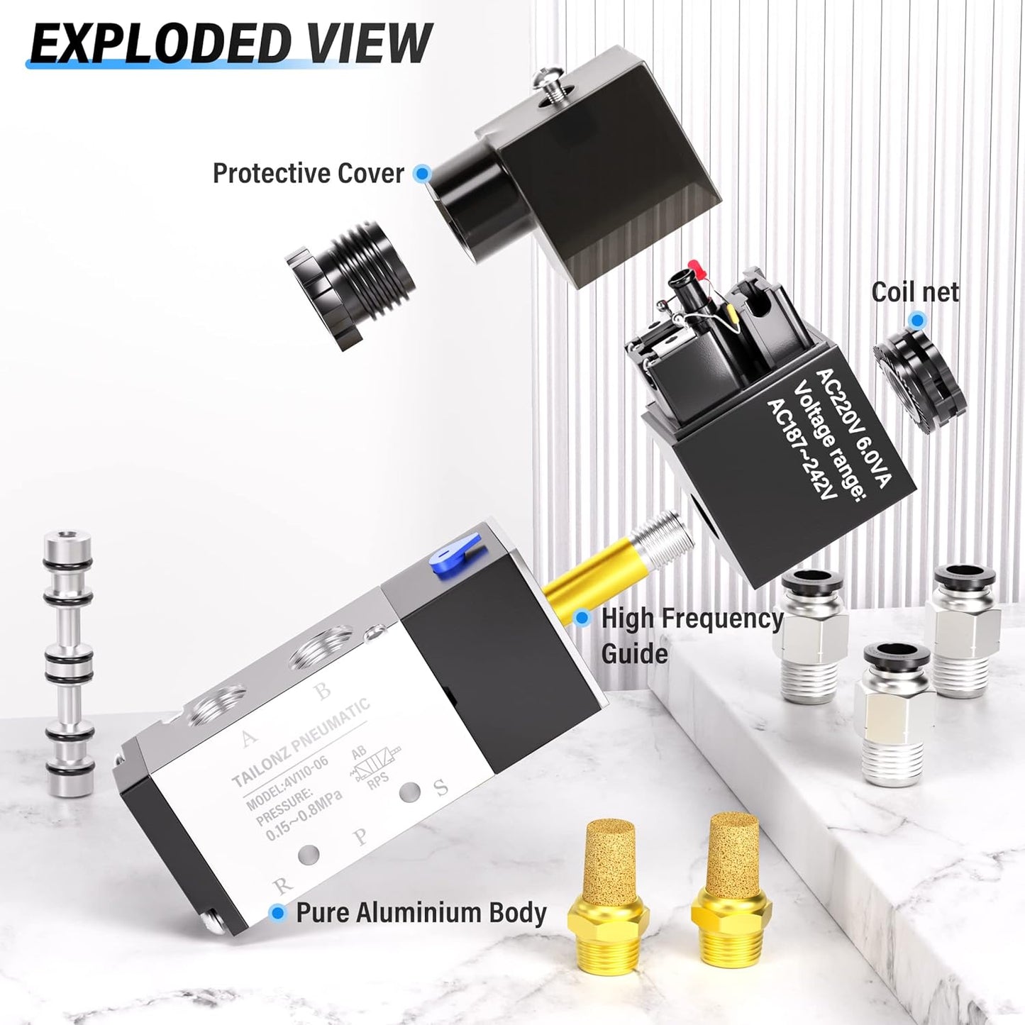 TAILONZ PNEUMATIC 1/8"NPT Solenoid Valve 4V110-06 AC220V Single Coil Pilot-Operated Electric 2 Position 5 Way Connection Type Junction Box