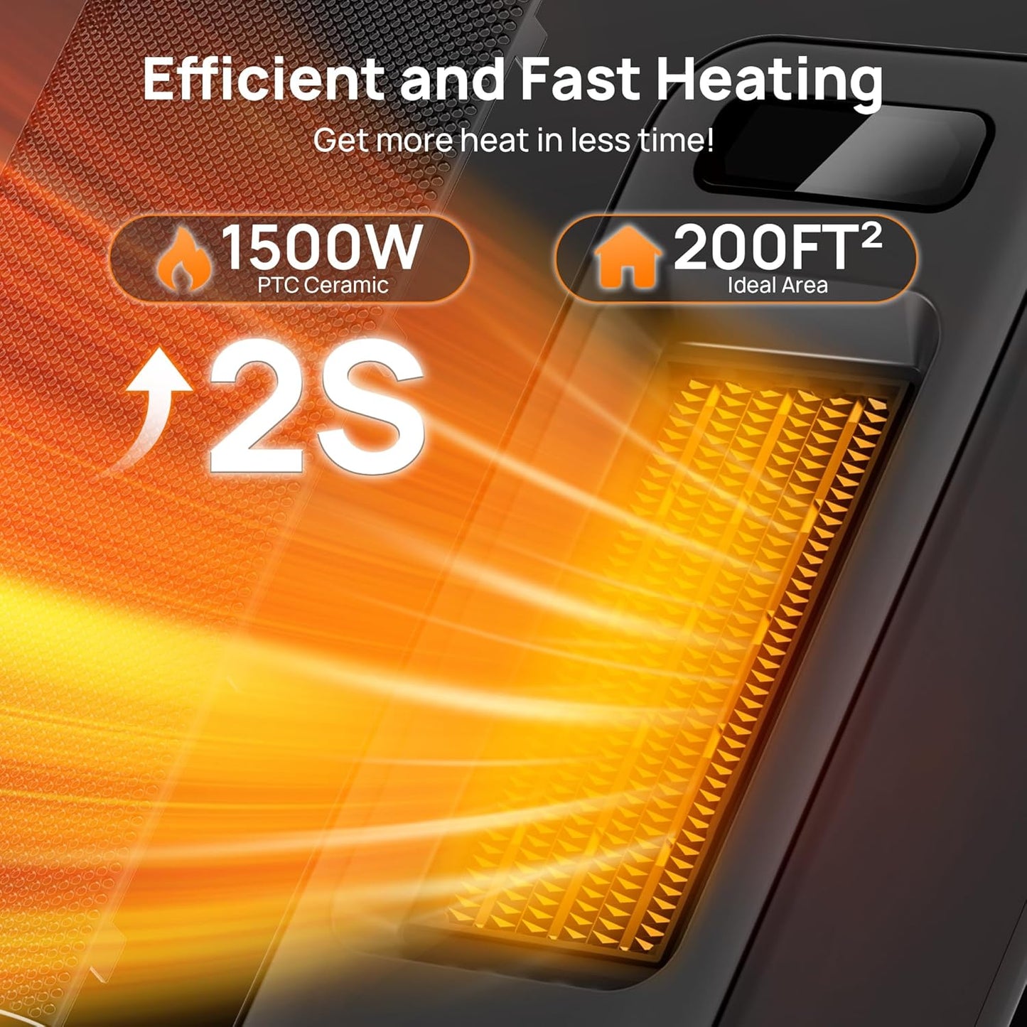 Space Heaters for Indoor Use, Smart Portable Electric Heater with Thermostat, WiFi and Voice Control, 12H Timer, 4 Modes, 36dB 1500W PTC Ceramic Safety Heat for Office Bedroom Home 1Pack Black