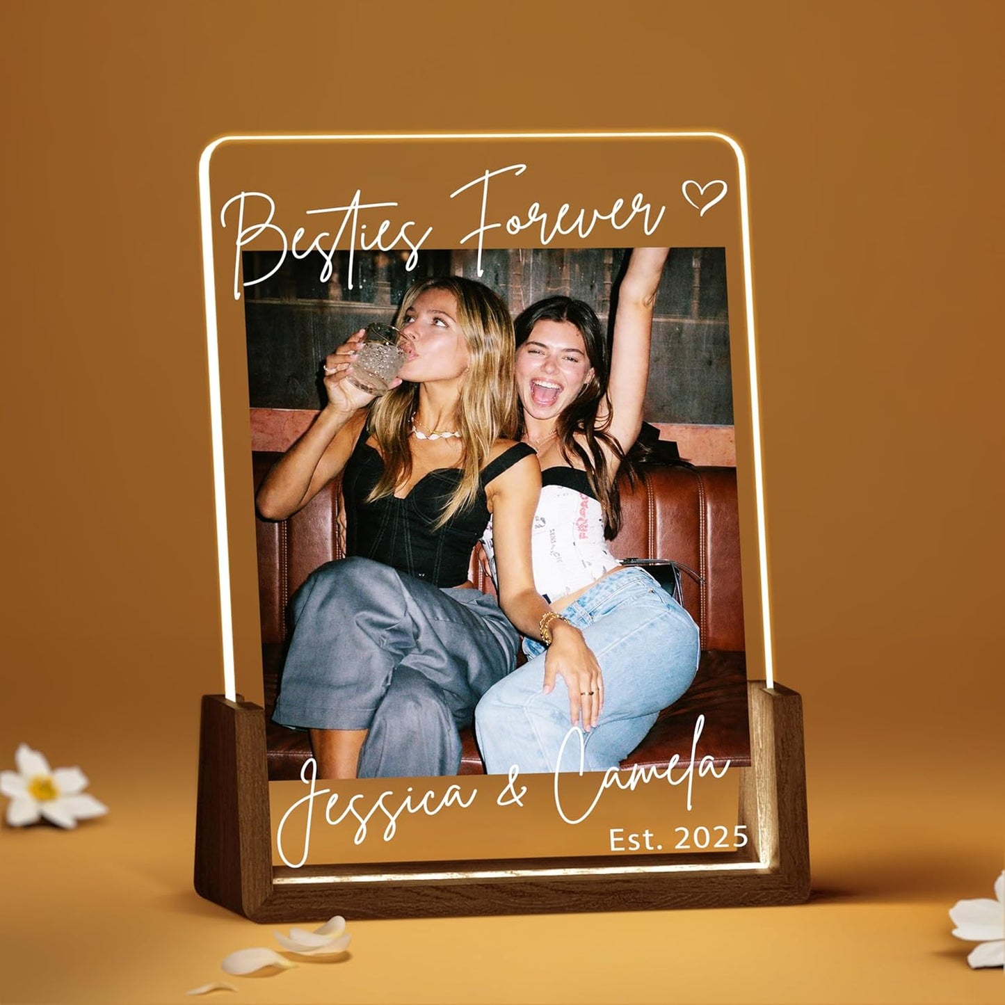 NAZENTI Personalized Bestie Picture Frame with Light, Best Friend Photo Lamp, Custom Photo Gifts, Gift For Besties, BFF Birthday Gift, Friendship Valentine Day Gifts