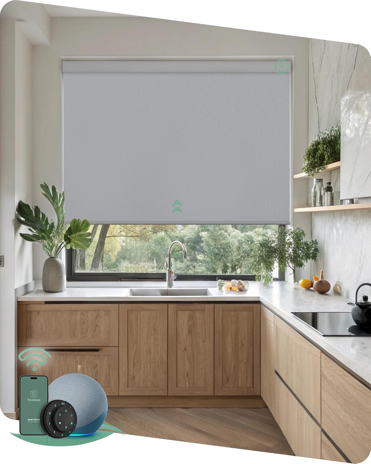Yoolax Motorized Blinds with Remote, Waterproof Smart Blinds for Windows Blackout Automatic Shades Work with Alexa Remote Control Roller Window Shades with Valance, Custom Size (Vinyl-Light Grey)