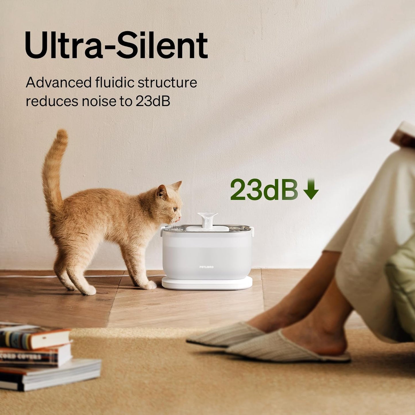 PETLIBRO Cat Water Fountain + PETLIBRO Genuine 4 Packs Filters, Cat Fountain Indoor Stainless Steel Tray, 2.5L/84oz Wireless Pump Pet Water Fountain, Cat Water Dispenser with Two Flow Modes