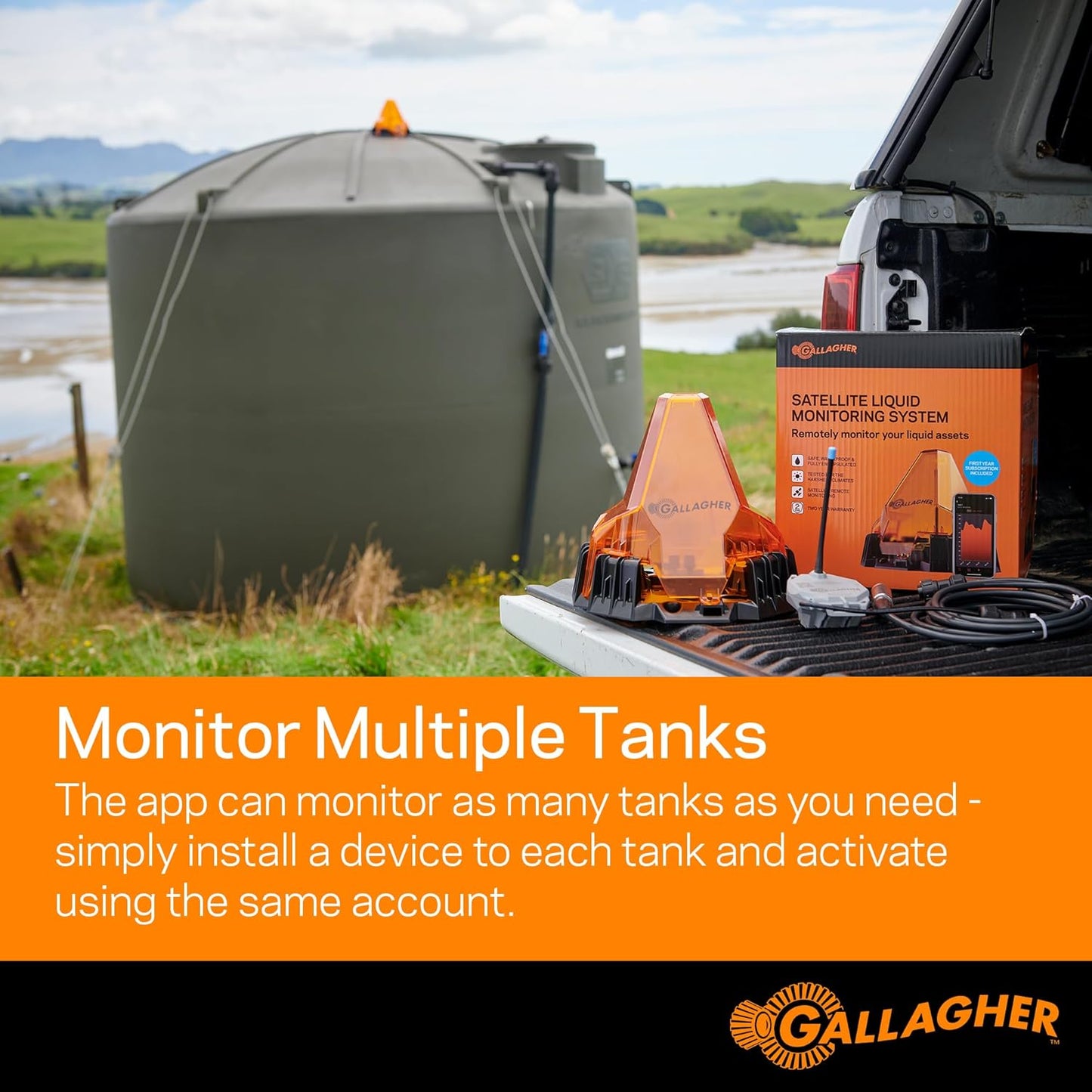 Gallagher Satellite Liquid Monitoring System - Wireless Water Level Indicator for Water Tanks, Troughs, Liquid Fertilizer Tanks & Irrigation - Reliable Satellite Connection Water Level Sensor