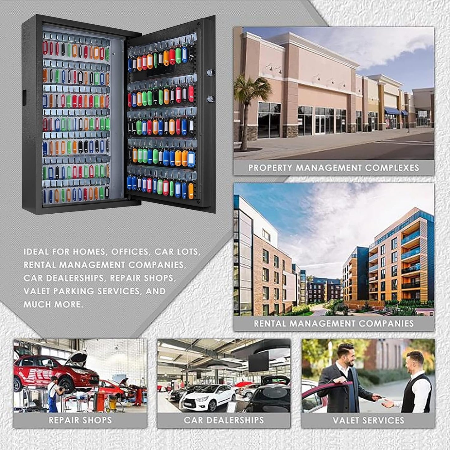 160 Position Large Key Box Wall Mount, Key Lock Box with Programmable Keypad, Spare Keys and Key Tags, All Steel Key Cabinet for Offices Cars Hotels Dorms