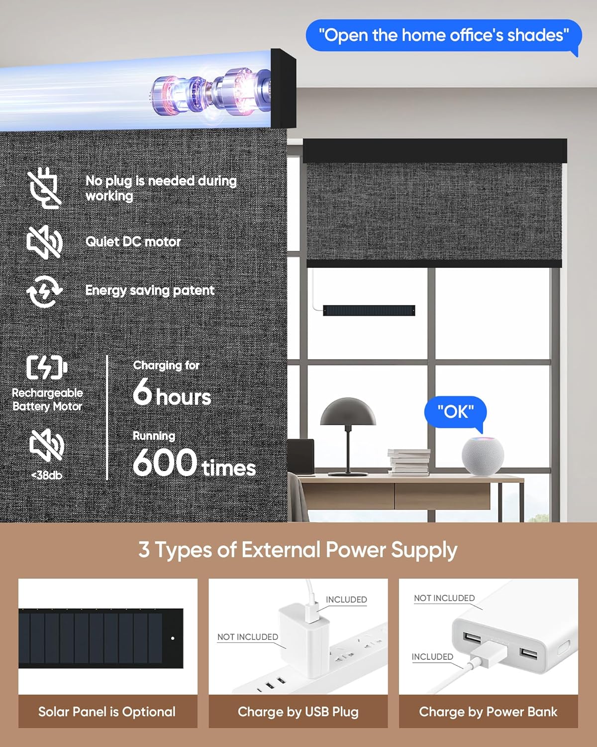 Kincmo Motorized Blinds with Remote,100% Blackout Motorized Roller Shades Work with Apple Homekit,Alexa,Google, Custom Electric Blinds with App,Voice Control (Dual Sided Black)