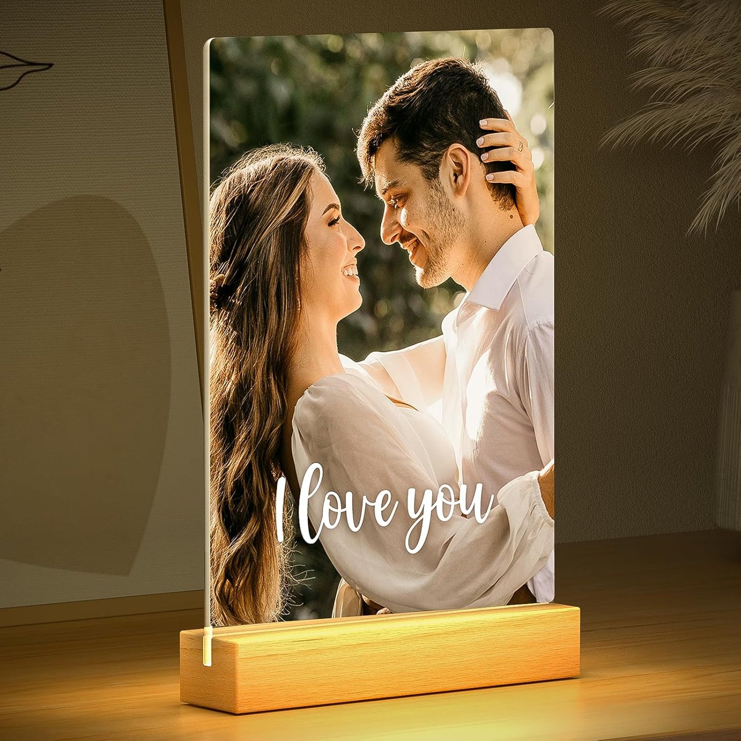 Custom Picture Frames with Photo, Personalized Photo Frame with Night Light, Customized Picture Frame, Personalized Anniversary Valentines Day Gifts for Women Men Girlfriend Boyfriend Her Him