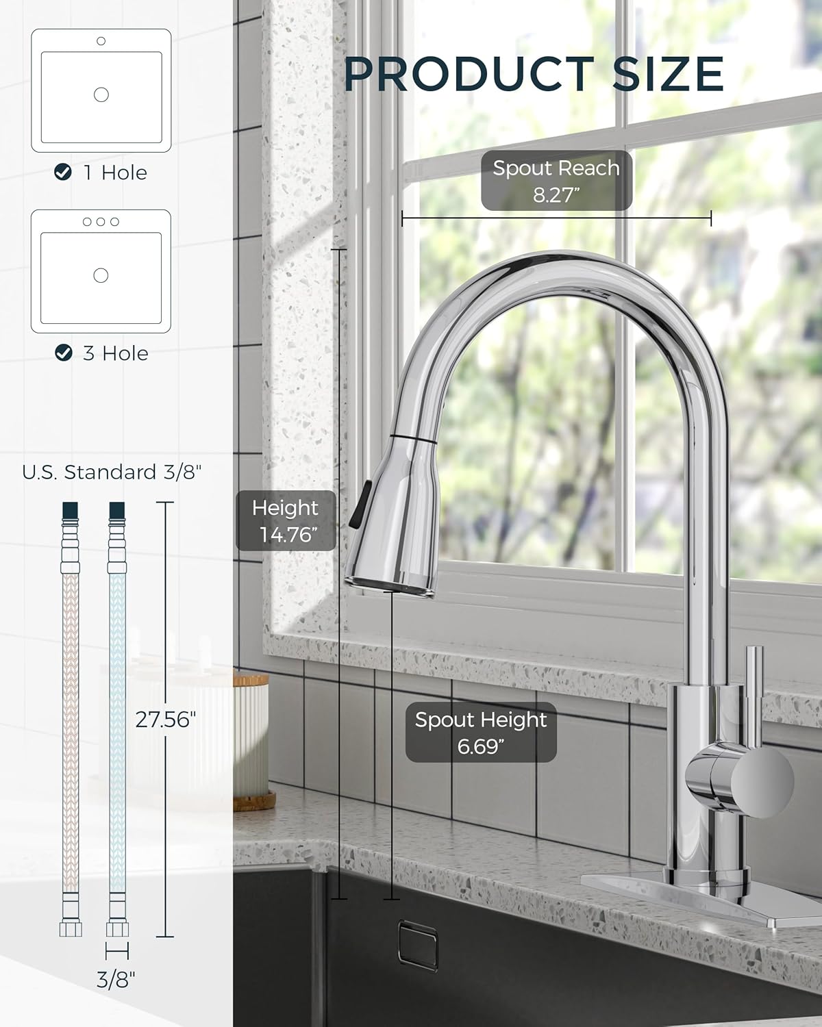 FORIOUS LED Kitchen Faucet with Pull Down Sprayer, Chrome Single Handle Stainless Steel Traditional Sink Faucets with LED Light Sprayer Head, Suitable for Farmhouse Laundry Camper Rv Bar