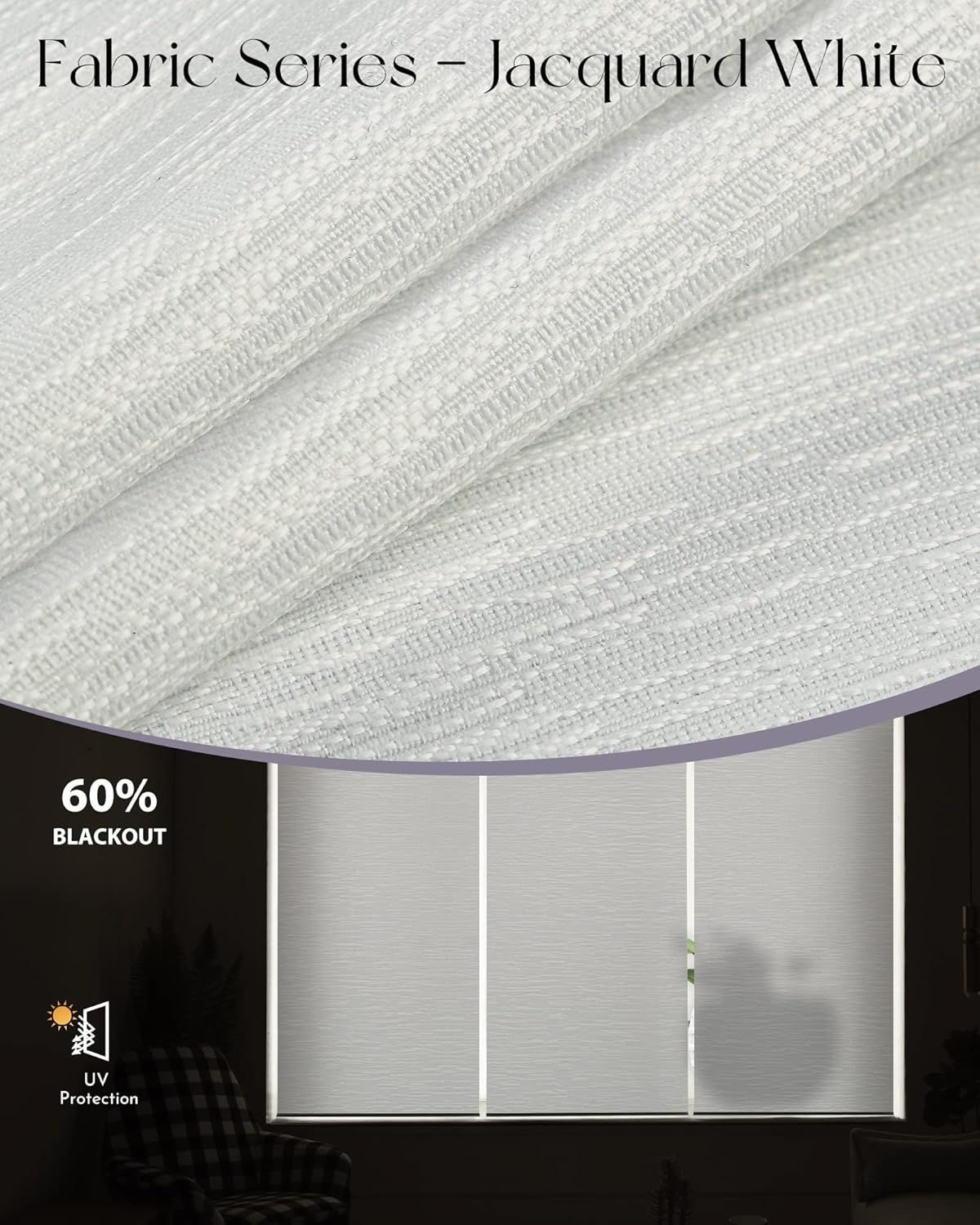Graywind Motorized Light Filtering Shades Compatible with Alexa Google Hardwired WiFi Smart Half Shading Remote Control Automated Blinds Electric Window Shades, Custom Size (Jacquard White)