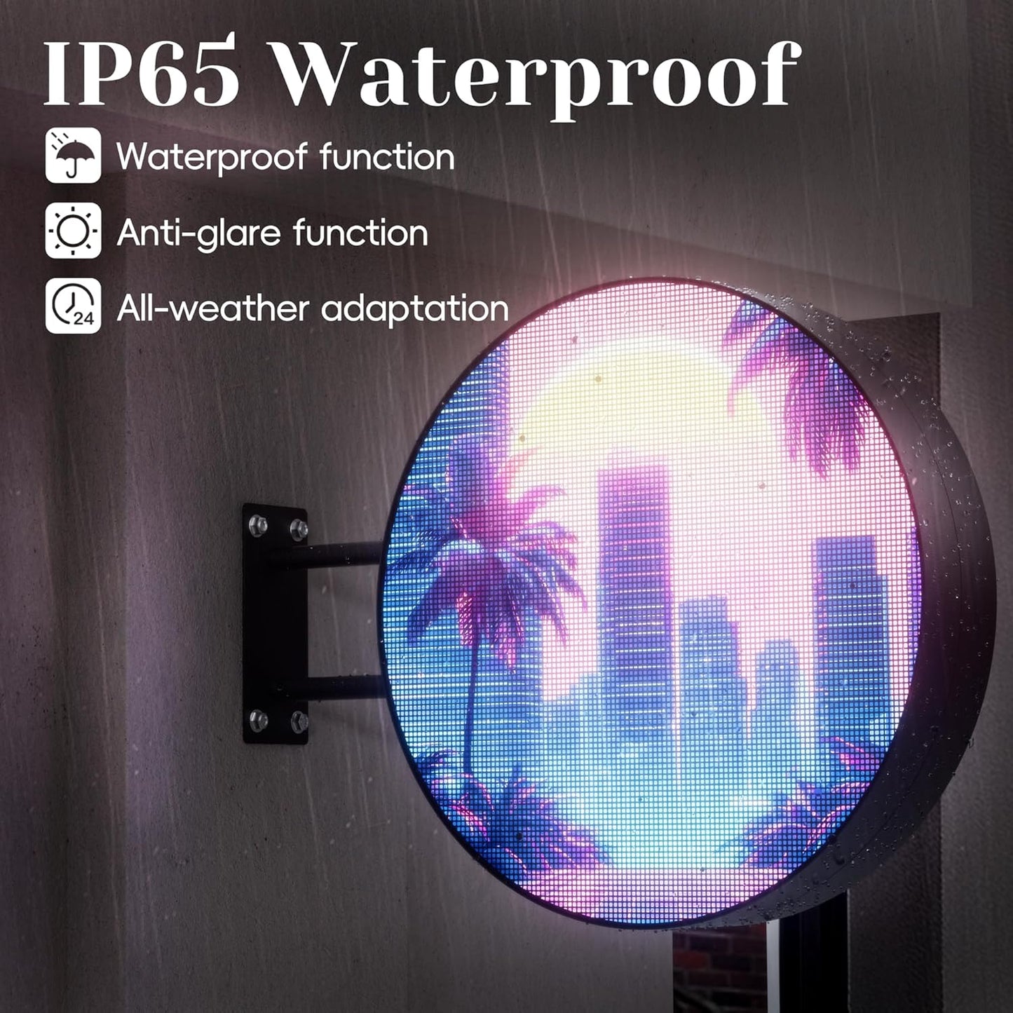 P5 Outdoor Round LED Store Sign Programmable, Wall Mount Single-Sided Full Color Custom Digital Display, Image, Video Signage Electronic Message Board for Business Salon Advertising 20"