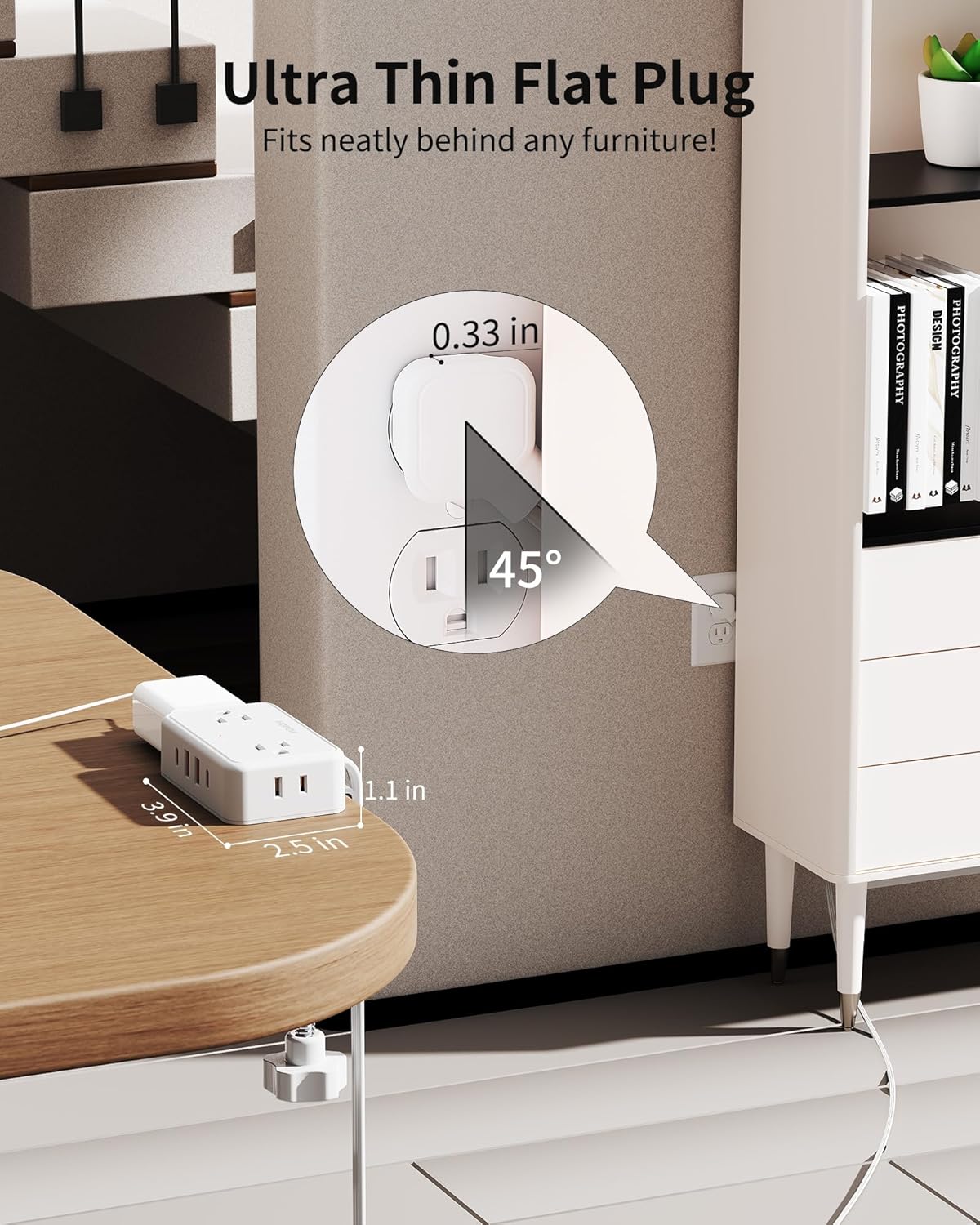 Desk Clamp Power Strip, Desktop Mount Charging Station with 4 Outlets 4 USB Ports (2 USB C), 10Ft Under Desk Power Strip, Fits 2.75" Tabletop Edge, Extension Cord for Home Office, White