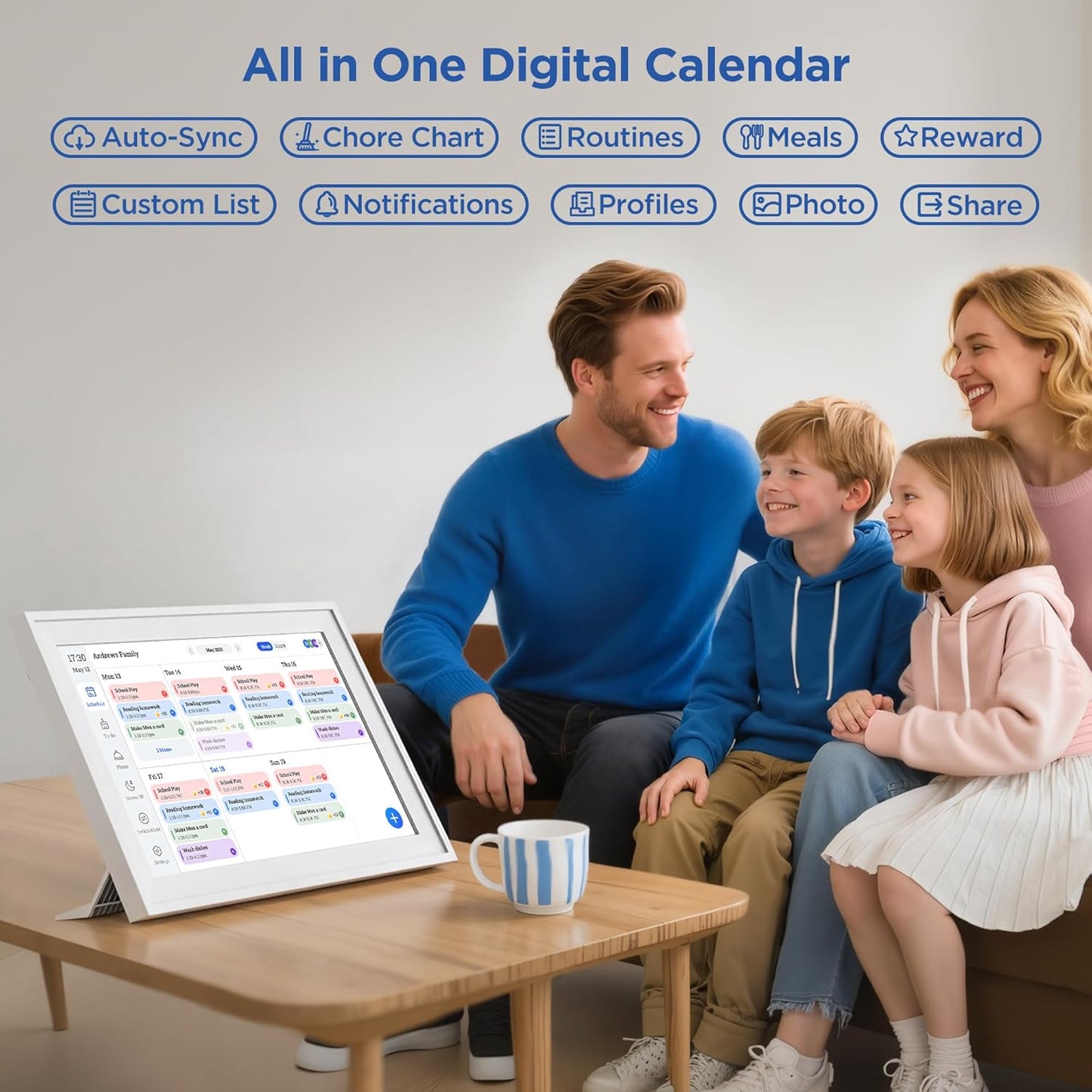 15.6 Inch Digital Calendar Chore Chart 1920 * 1080P Full HD Touchscreen Interactive Display Smart Electronic Calendar for Family Organizer Schedules Desk & Wall Mount Digital Planner White