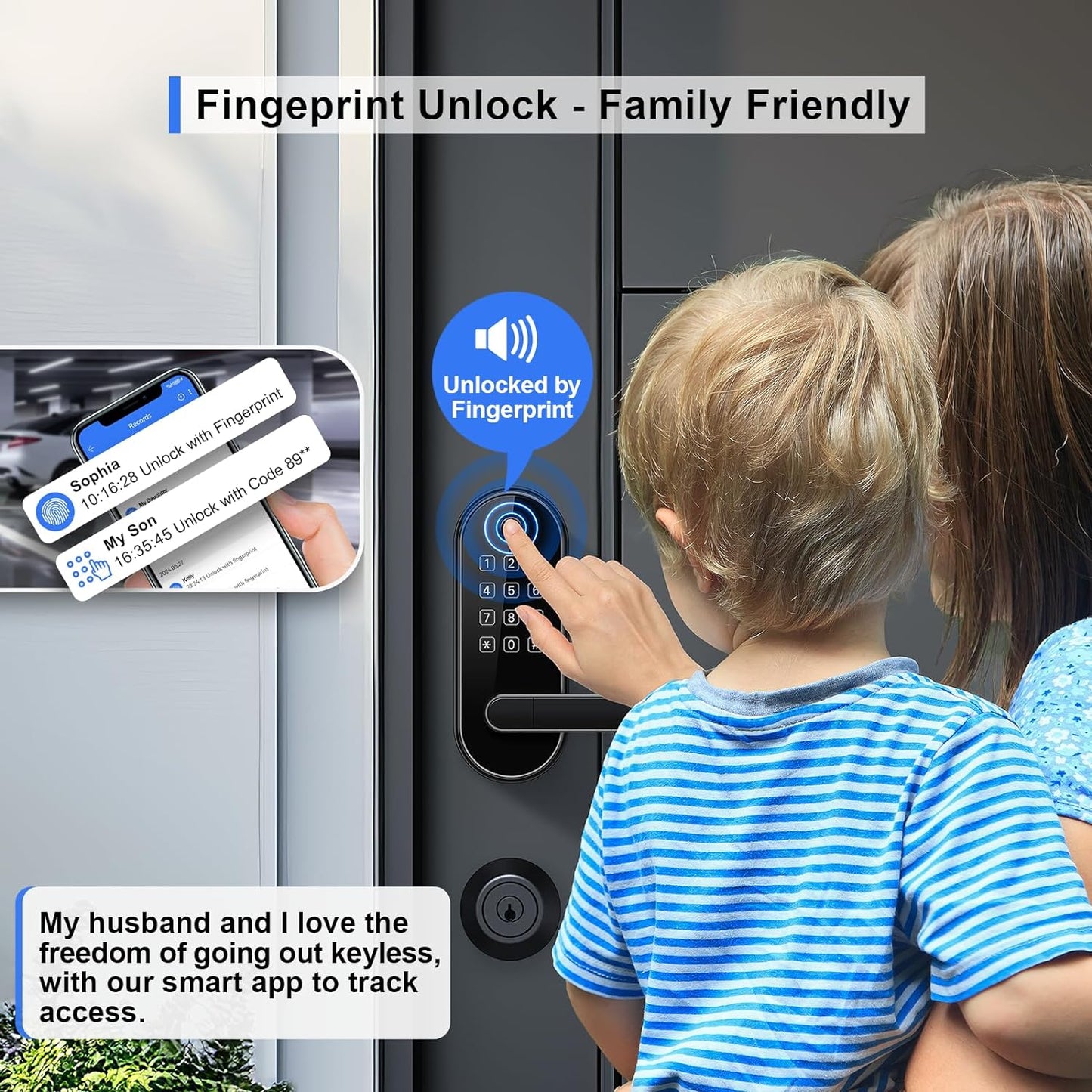 Bluetooth Fingerprint Smart Lock with Handle & Keypad – Fits Most US Doors, DIY Install, Keyless Entry: Code, FOB, Auto-Lock. Ideal for Home, Airbnb & Rental, Kids & Seniors. Alexa & Google Compatible