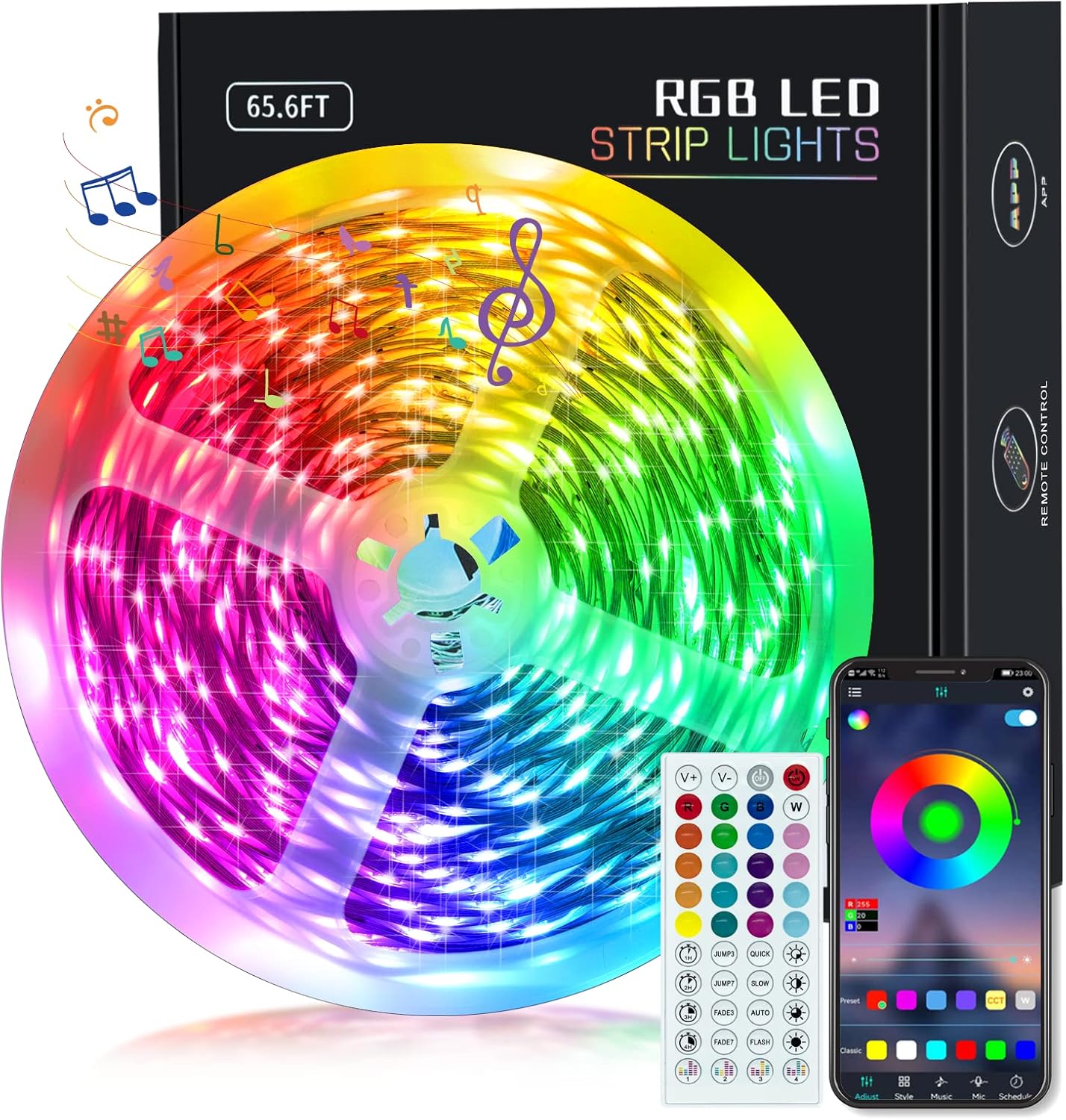 KEELIXIN LED Lights Music Sync RGB LED Strip Lights with APP & Remote Control