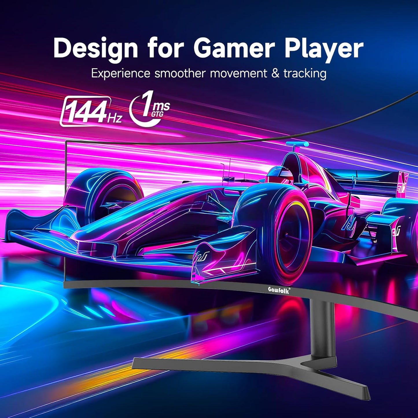 Gawfolk 37.5 Inch Gaming Monitor 3840 * 1600p 144Hz PC Monitor with AMD FreeSync, Flicker-Free, 2X HDMI 2.0, DP 1.4, Ultra-Thin Frameless Screen
