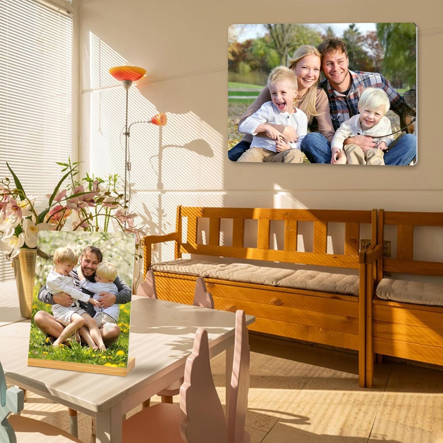 Custom Photo Prints - Metal Desktop Picture Frame with Photos & Wooden Base Personalized Gifts for Family Friends Lovers and Pets, Optional Multiple Sizes