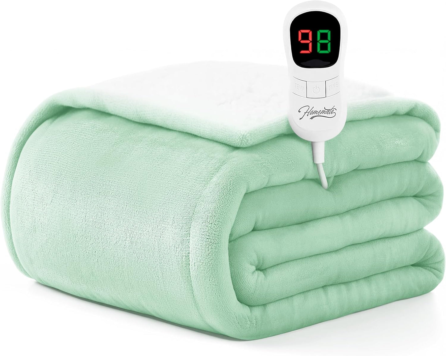 Homemate Electric Heated Blanket Twin Size - 62"x84" Heating Blanket Twin Size 1/2/4/6/8 Hours Auto-Off 10 Heat Level Over-Heat Protection Flannel Sherpa ETL Certification
