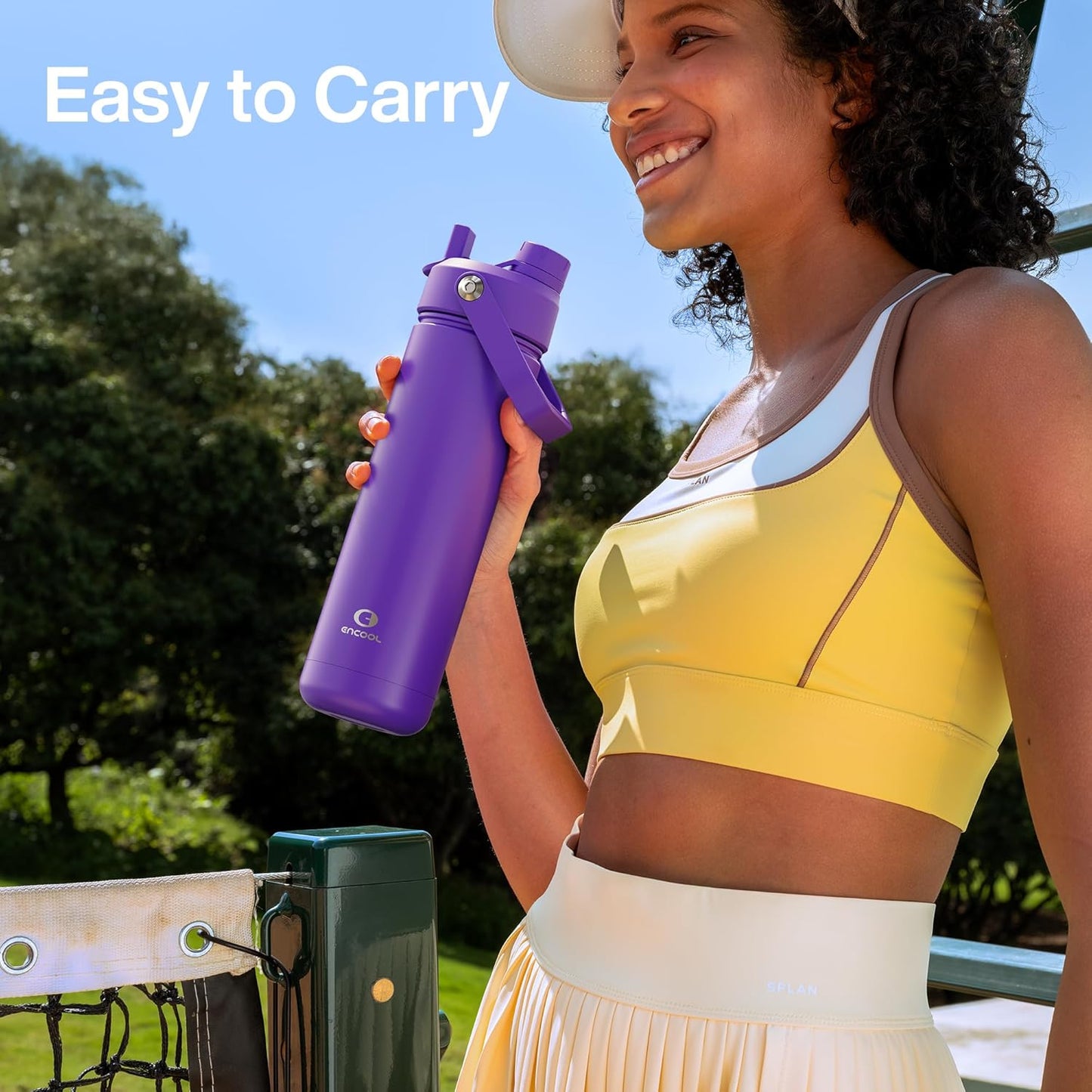 ENCOOL Insulated Water Bottle with Straw Stainless Steel Water Bottle, Leak-Proof, BPA-Free, Double Wall Vacuum Keeps Cold for 24 Hours for Sports, Travel, School (32 oz, Violet)
