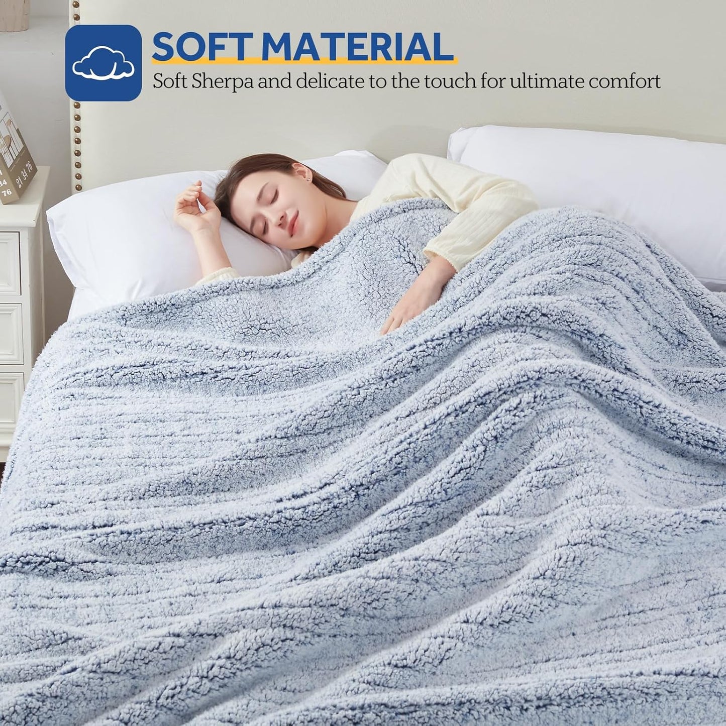 Sealy Electric Blanket Queen Size, Dual Control Soft Sherpa Heated Blanket with 10 Heating Levels & 1 to 12 Hours Auto-Off Settings Over-Heated Protection 84"x90" Machine Washable, Blue