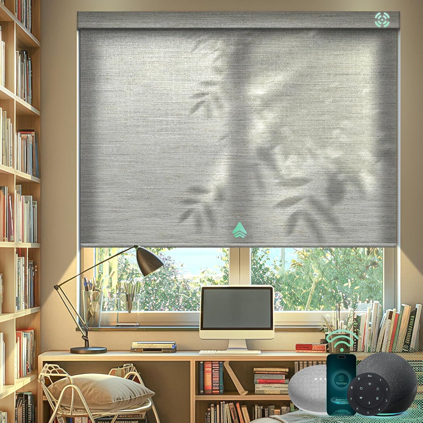 Yoolax Motorized Blinds with Remote, Light Filtering Smart Blinds Compatible with Alexa Google Home, Automatic Roller Shades for Indoor Windows Living Room, Custom Size (Starlight Light Gray)