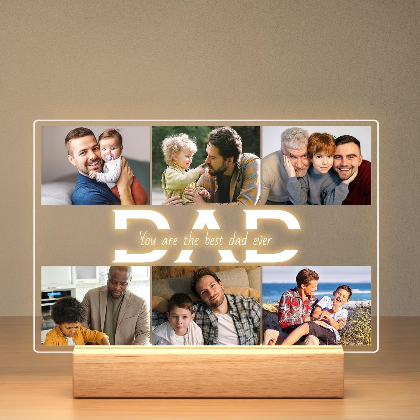 Personalized Gifts for Dad from Daughter Son, Custom Picture Frames with Photo, Customized Photo Frame with Night Light, Personalized Dad Birthday Gifts for Dad Baby Kids Family