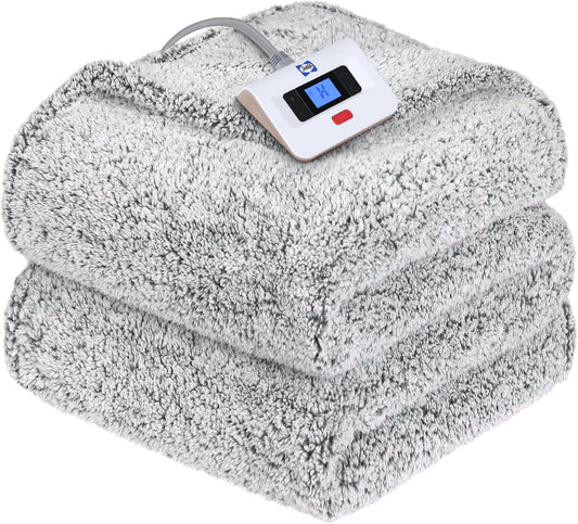 Sealy Electric Blanket Twin Size, Soft Sherpa Heated Blanket Single Control with 10 Heating Levels & 1 to 12 Hours Auto-Off Settings Over-Heated Protection 62"x84" Machine Washable, Charcoal