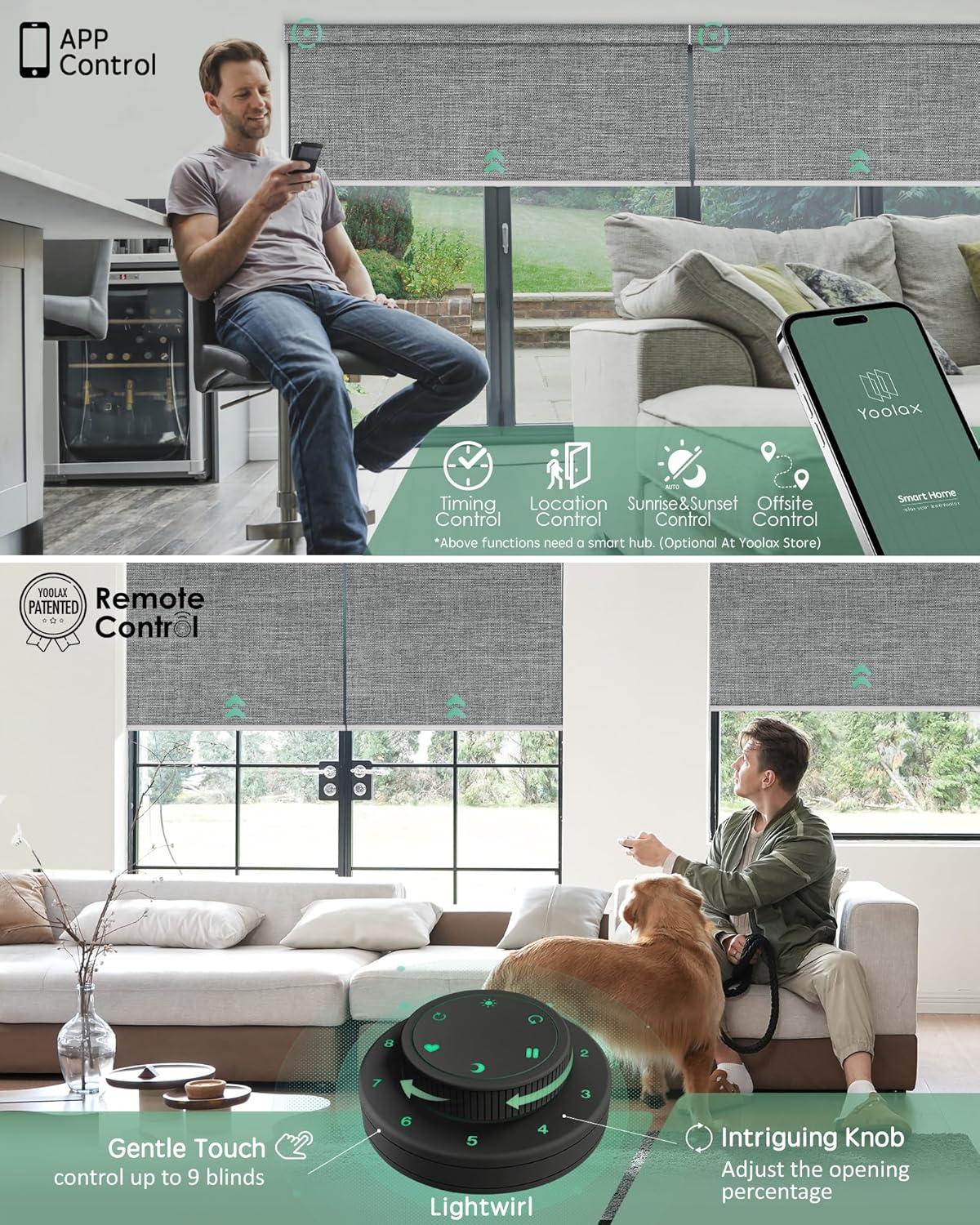 Yoolax Motorized Blinds with Remote, Blackout Smart Blinds Motorized Fabric Roller Shades Work with Alexa, Automatic Shades for Windows Custom Size (Smoky Gray)