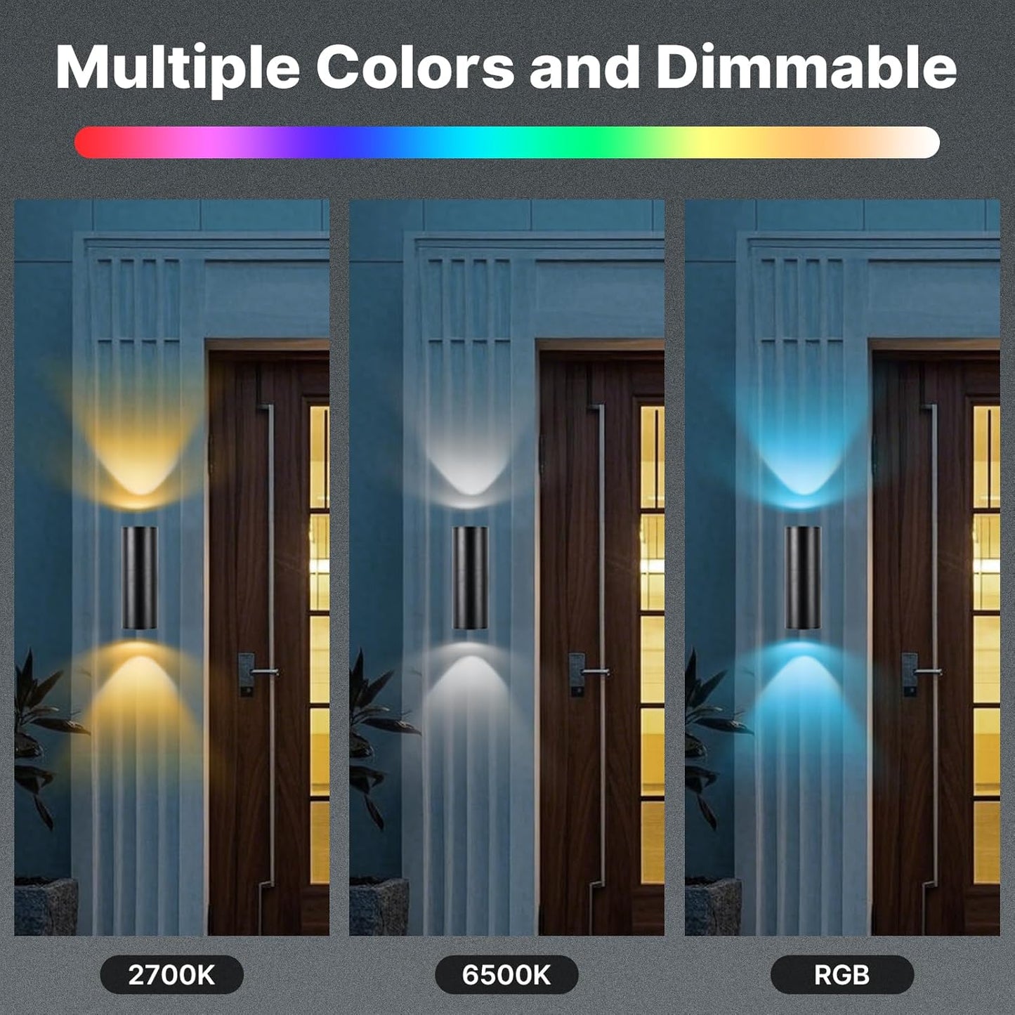 RGBCW Outdoor Wall Light 6 Pack, Smart Porch Light Dusk to Dawn Lighting with Remote Control, WiFi Outdoor Wall Sconce, Compatible with Alexa, Exterior Lights for House Porch Garage