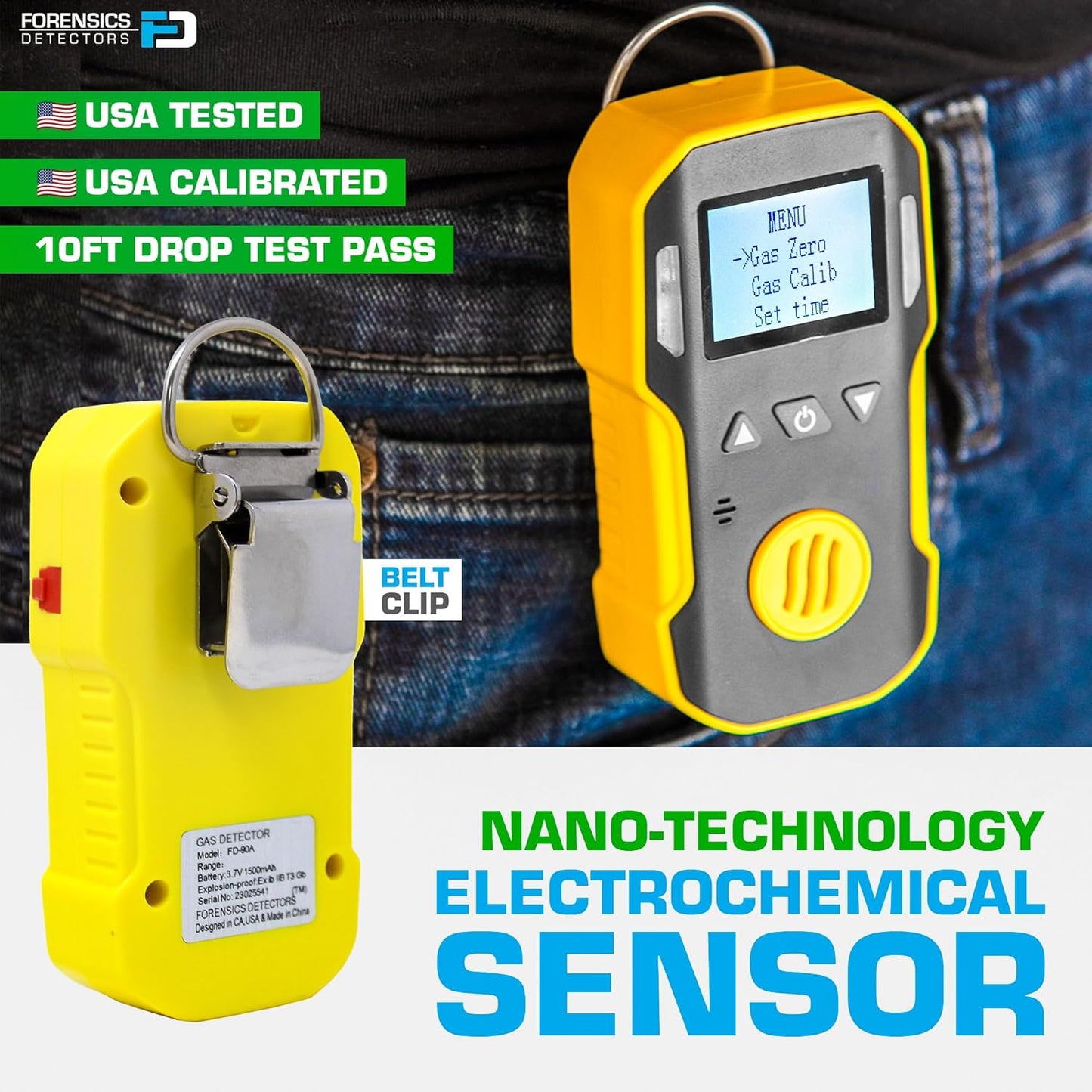 FORENSICS DETECTORS FD H2S Monitor + Pump with Probe by Forensics | USA NIST Calibrated | Water & Dust Proof | 0-100ppm H2S |