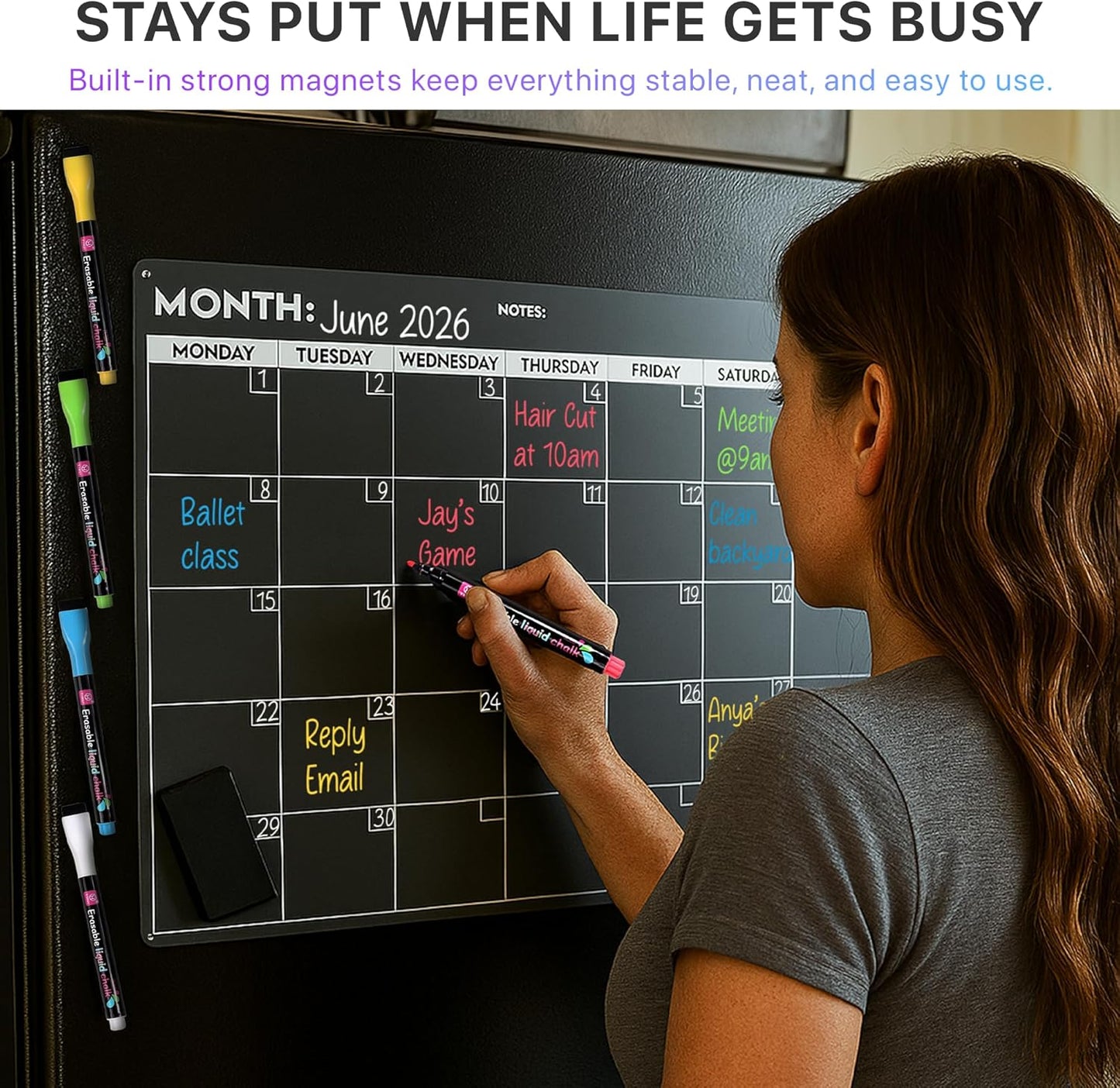 Fridge Calendar Acrylic 17x12”, Start Monday | Magnetic Calendar for Refrigerator | Acrylic Dry Erase Whiteboard Calendar for Fridge | Family Schedule Board with 5 Markers & Eraser by Freedom Mastery