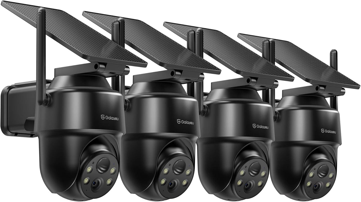 GALAYOU 2K Security Cameras Wireless Outdoor-360° PTZ Cameras for Home Security with Solar Panel/Battery Powered, Night Vision, Two-Way Audio, PIR Sensor, Works with Alexa, R1 4P Black (2.4Ghz Only)