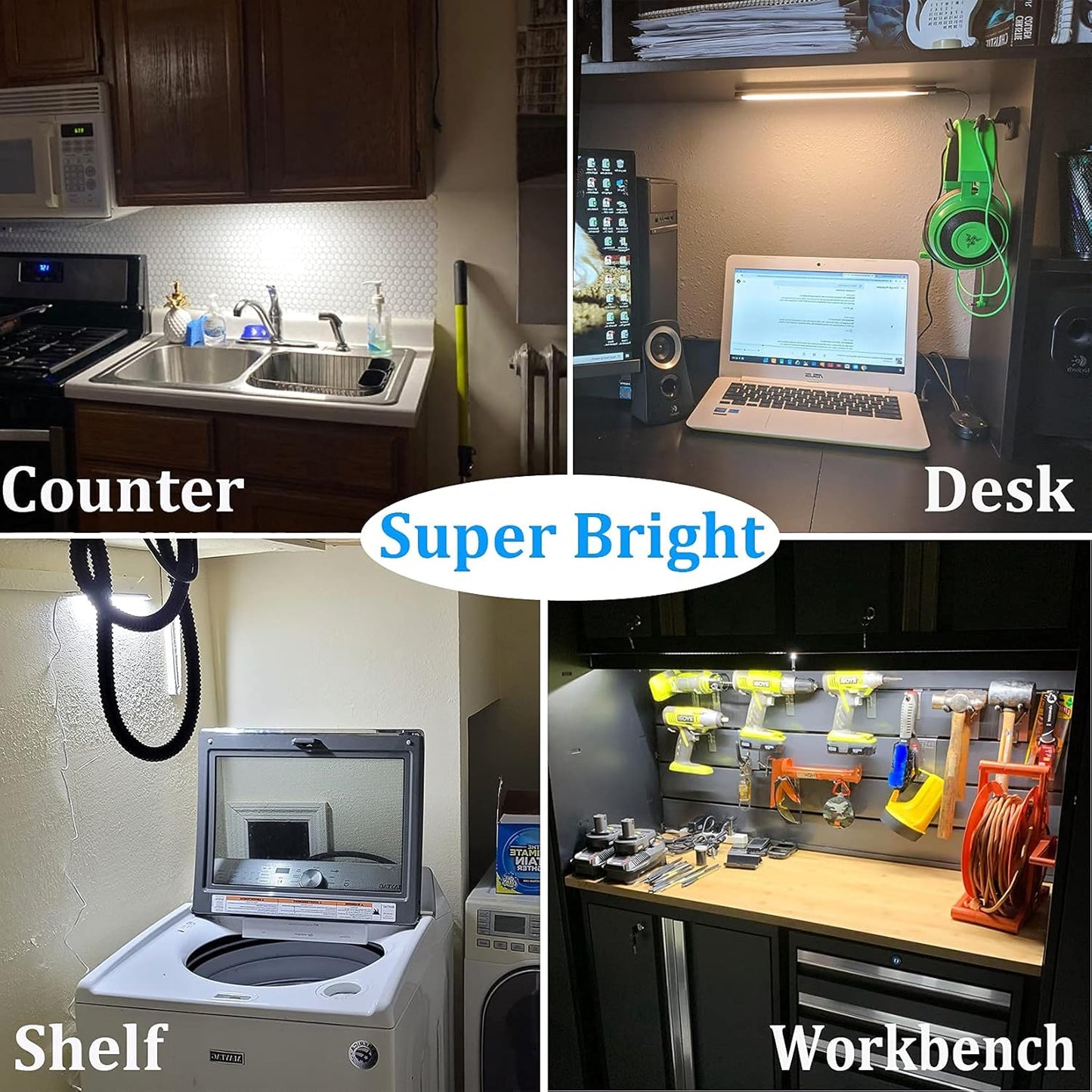 WOBANE Under Counter Lighting, Under Desk Light Bar, Hand Wave Activated, 12 inch Dimmable Panel, Super Bright Aluminum Strip Light for Kitchen,Shelf,Cupboard,Closet,Workbench,Cabinet,6000K White