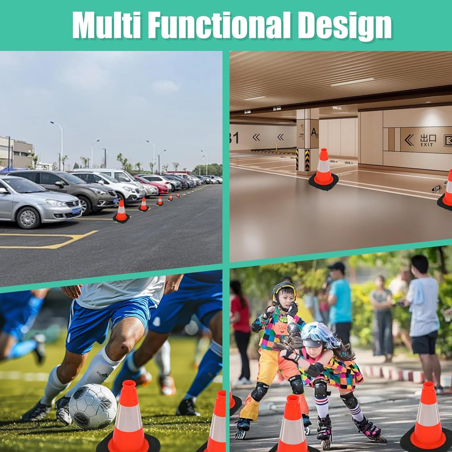 BESEA 12" inch Traffic Cones Soccer Training Cones Sport Cones Road Parking Cone with 4" Highly Reflective Collar(8 Pack)